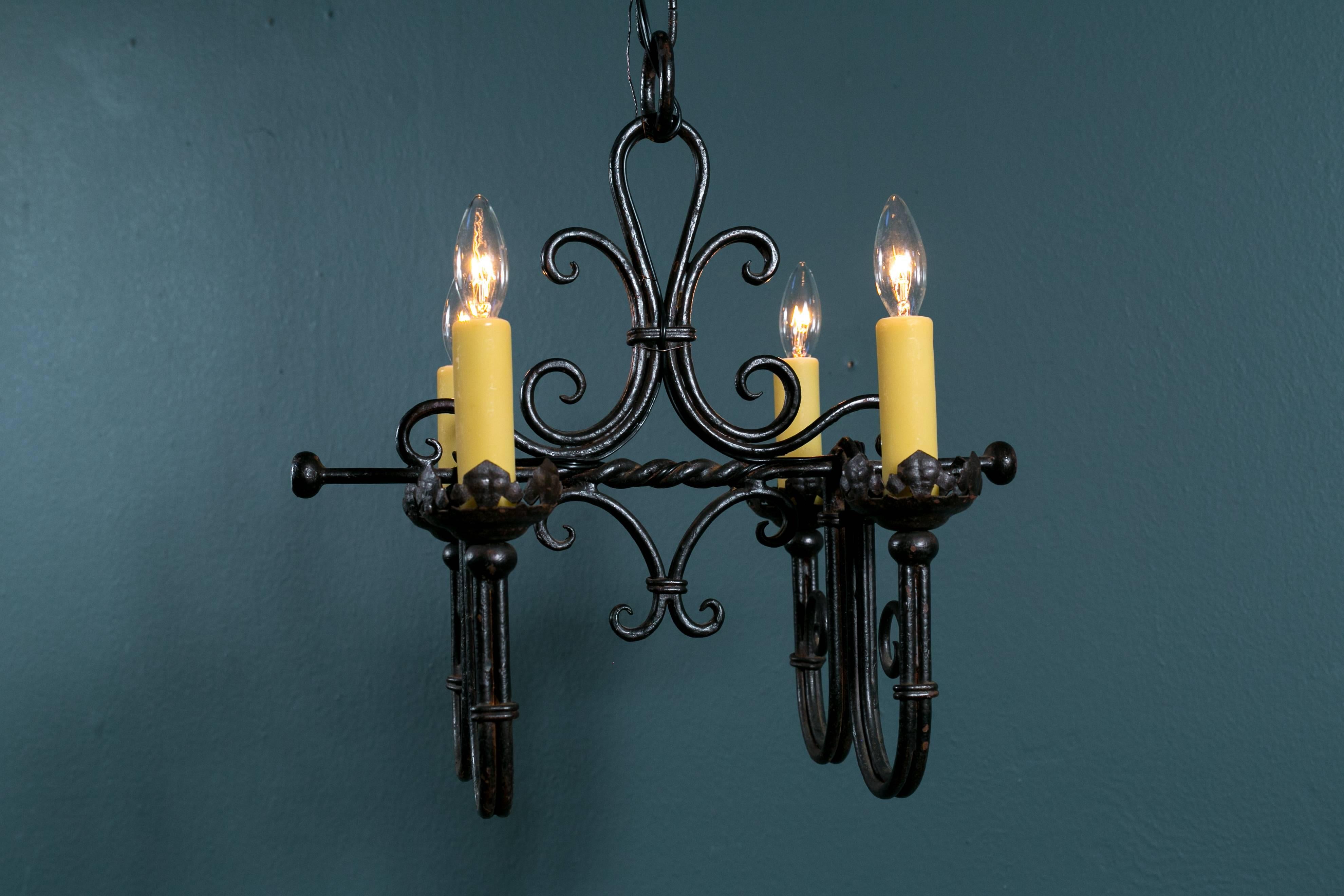 Vintage Iron Chandelier with Four Lights In Excellent Condition In Houston, TX