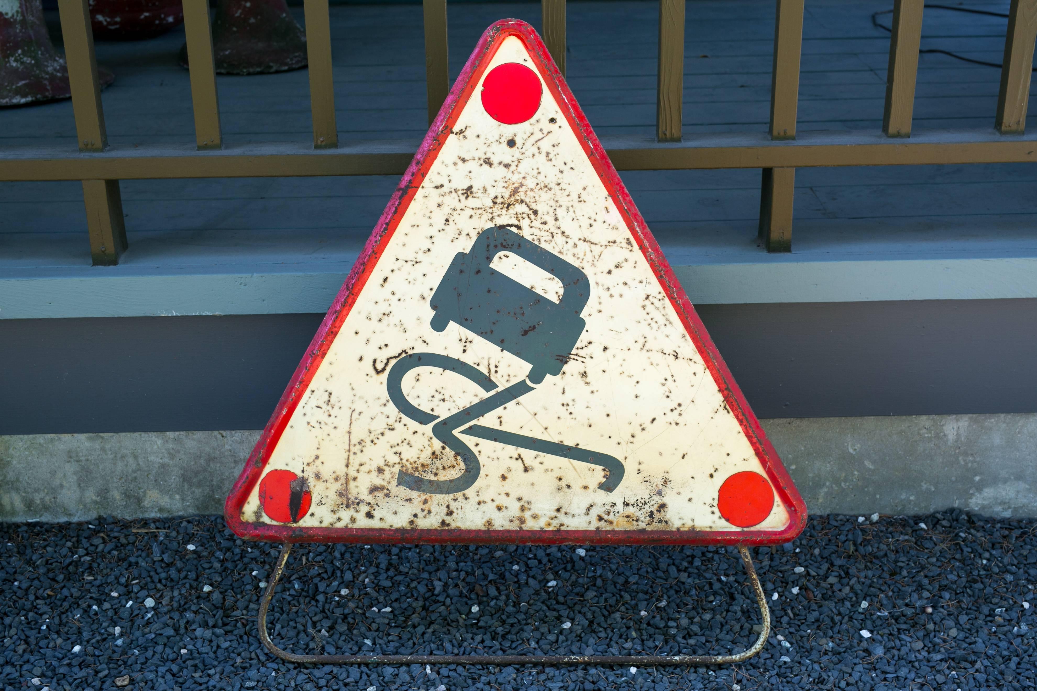 Industrial Graphic Triangular Red and Black French Road Safety Sign with Stand