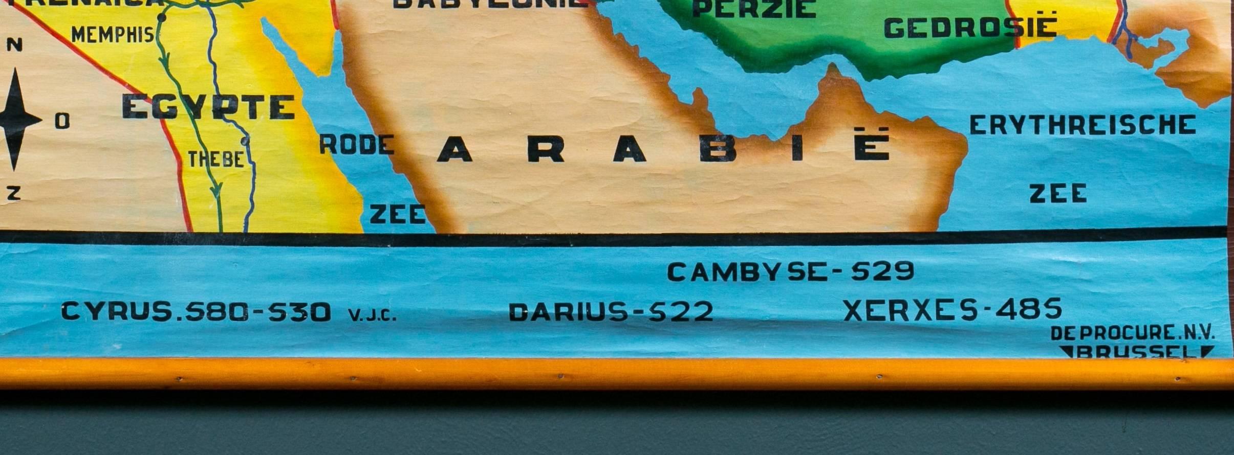 Belgian Hand-Painted Map of Persia circa 1960