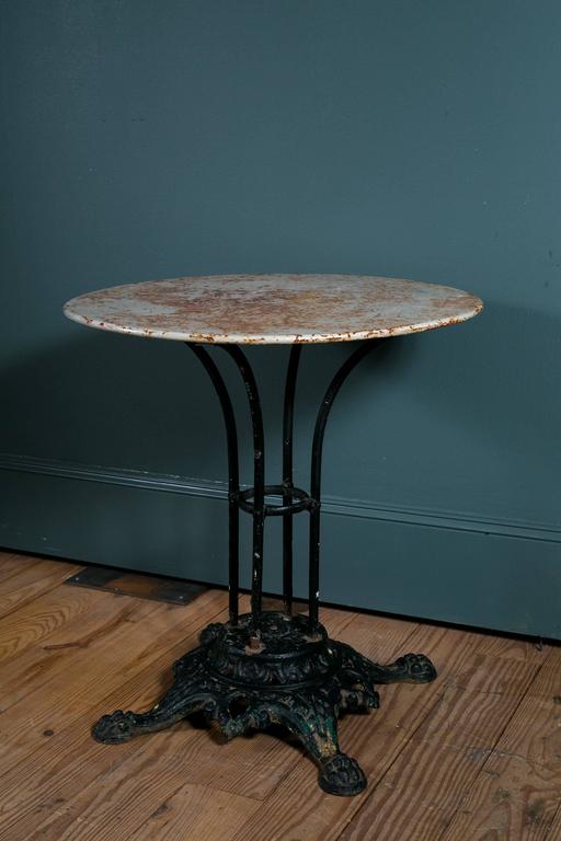 French Iron Bistro Table with Painted Top and Paw Foot Cast Iron Base
