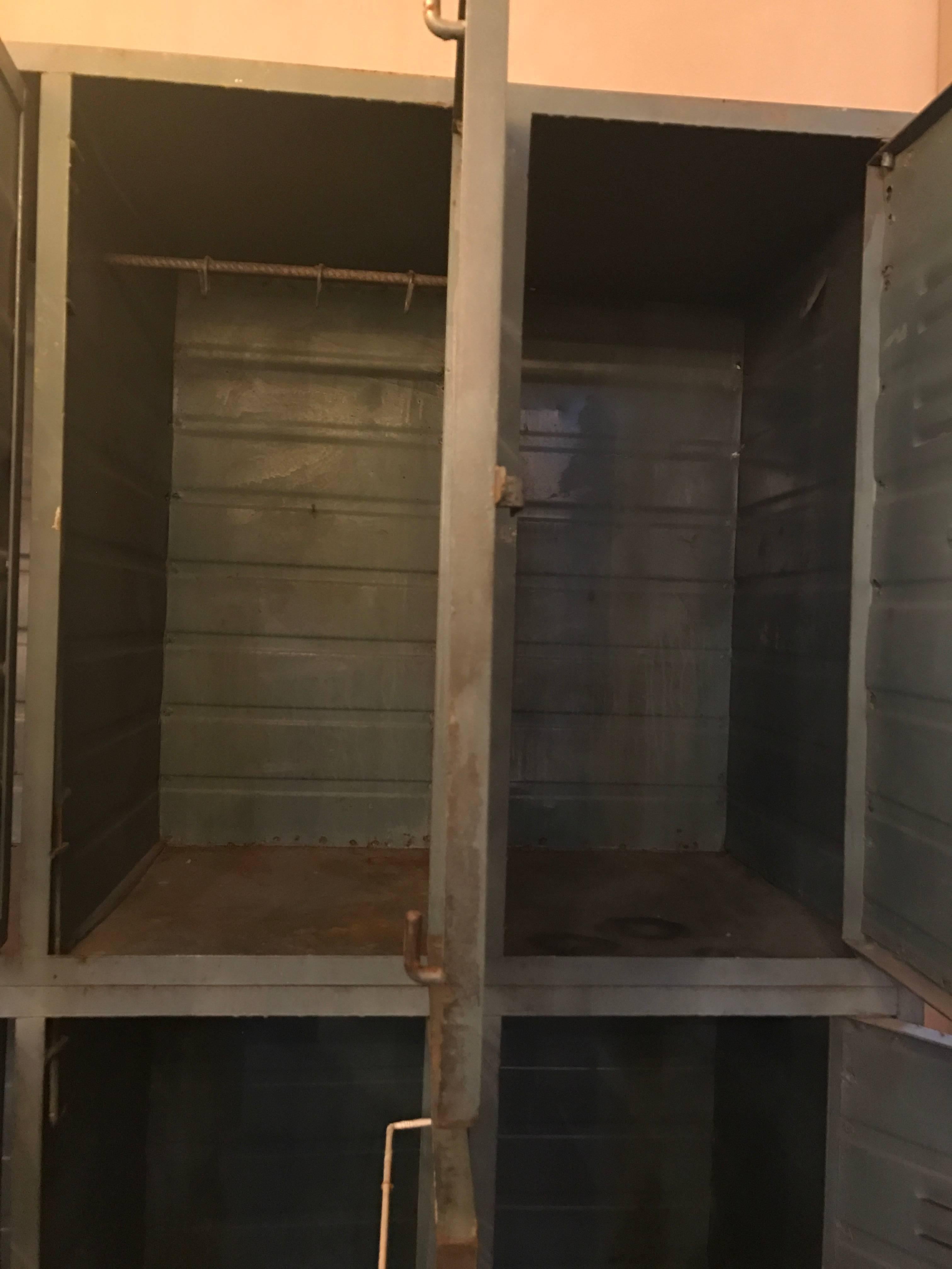 Two-Tier Blue Gray Industrial Locker from Holland, circa 1950 In Good Condition In Houston, TX