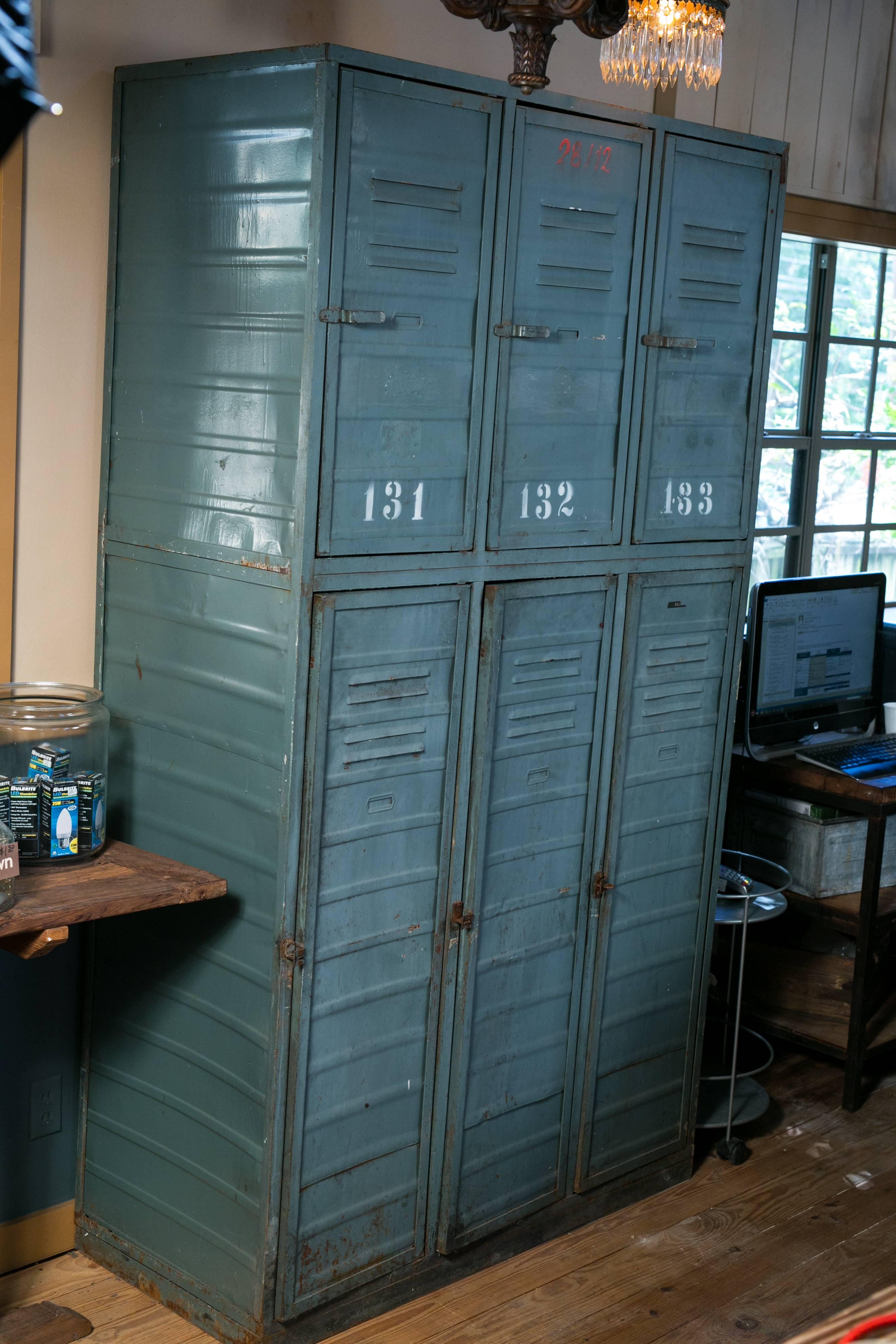 Dutch Two-Tier Blue Gray Industrial Locker from Holland, circa 1950