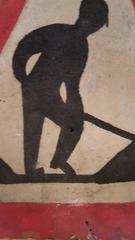 Graphic French Hand-Painted Red and Black Triangle Road Safety Sign, circa 1930