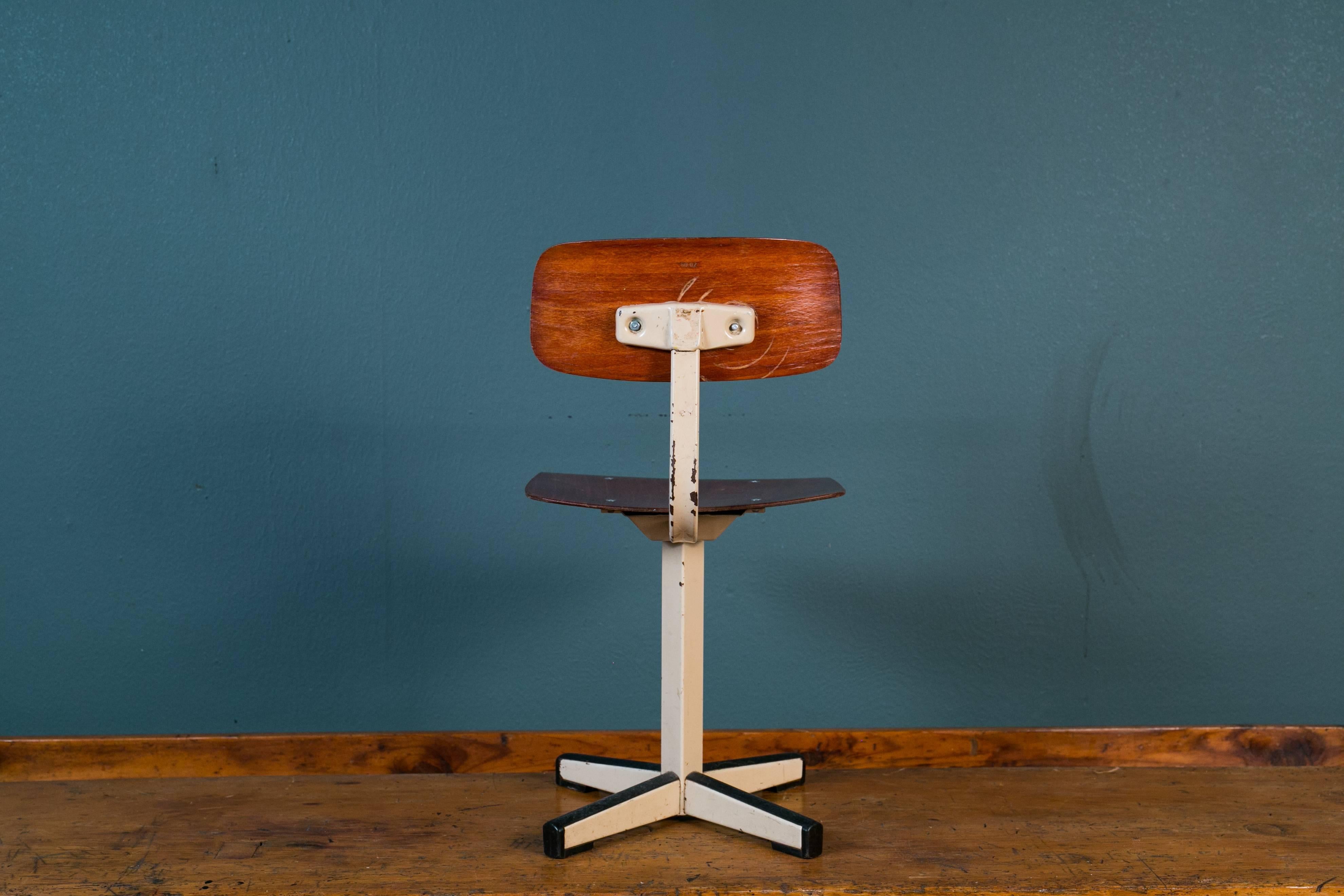 Belgian Mid-Century Plywood and Painted Steel Industrial Child's Chair