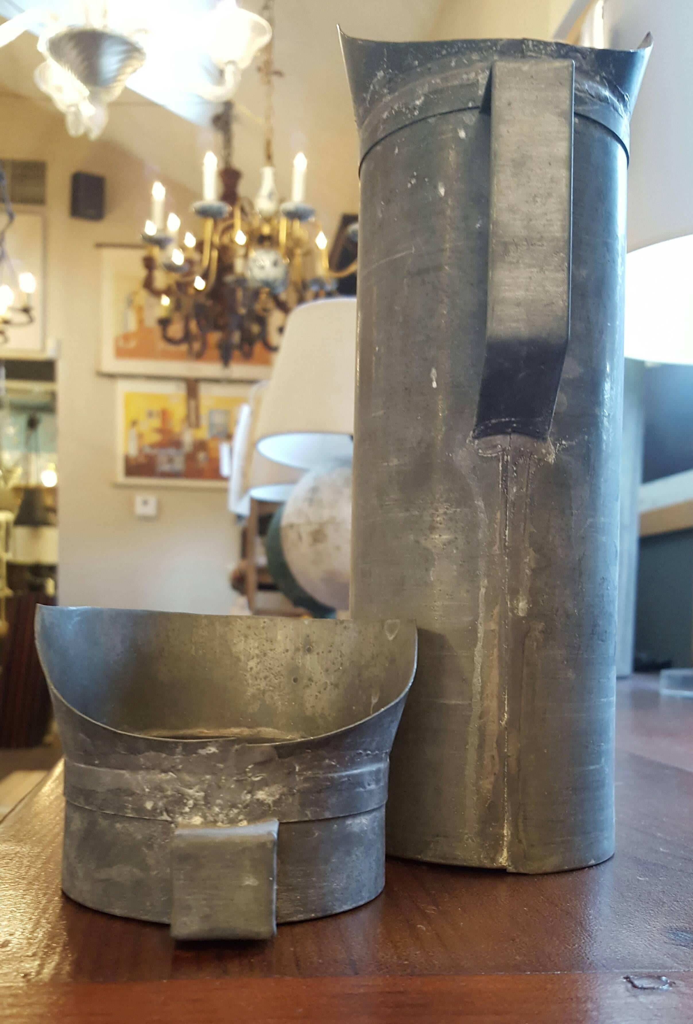 Set 13 French Zinc Hand-Crafted Pitchers, circa 1940 In Excellent Condition In Houston, TX