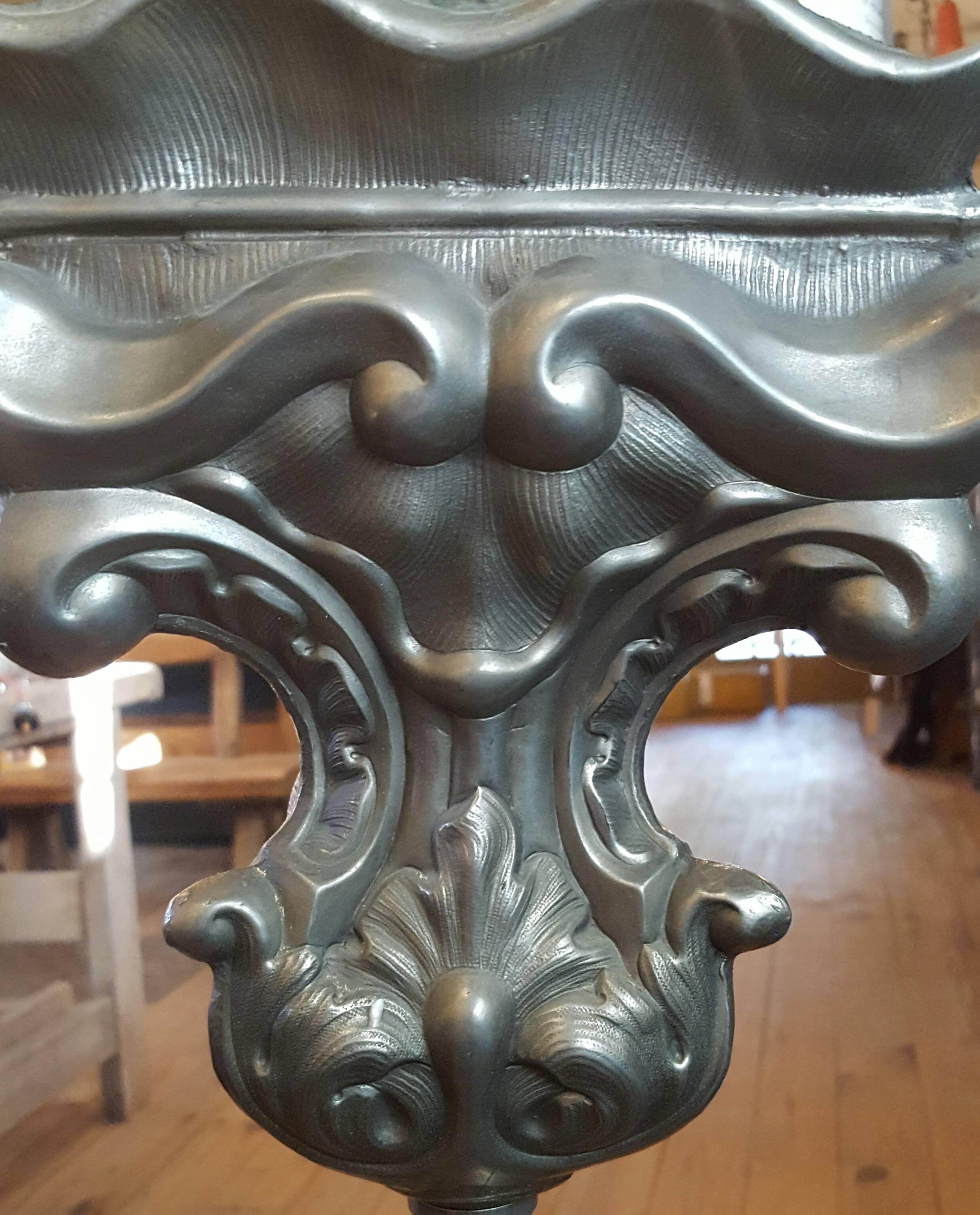 Cast Pewter Colored French Repousse' Floor Candle Holder with Pick, circa 1890