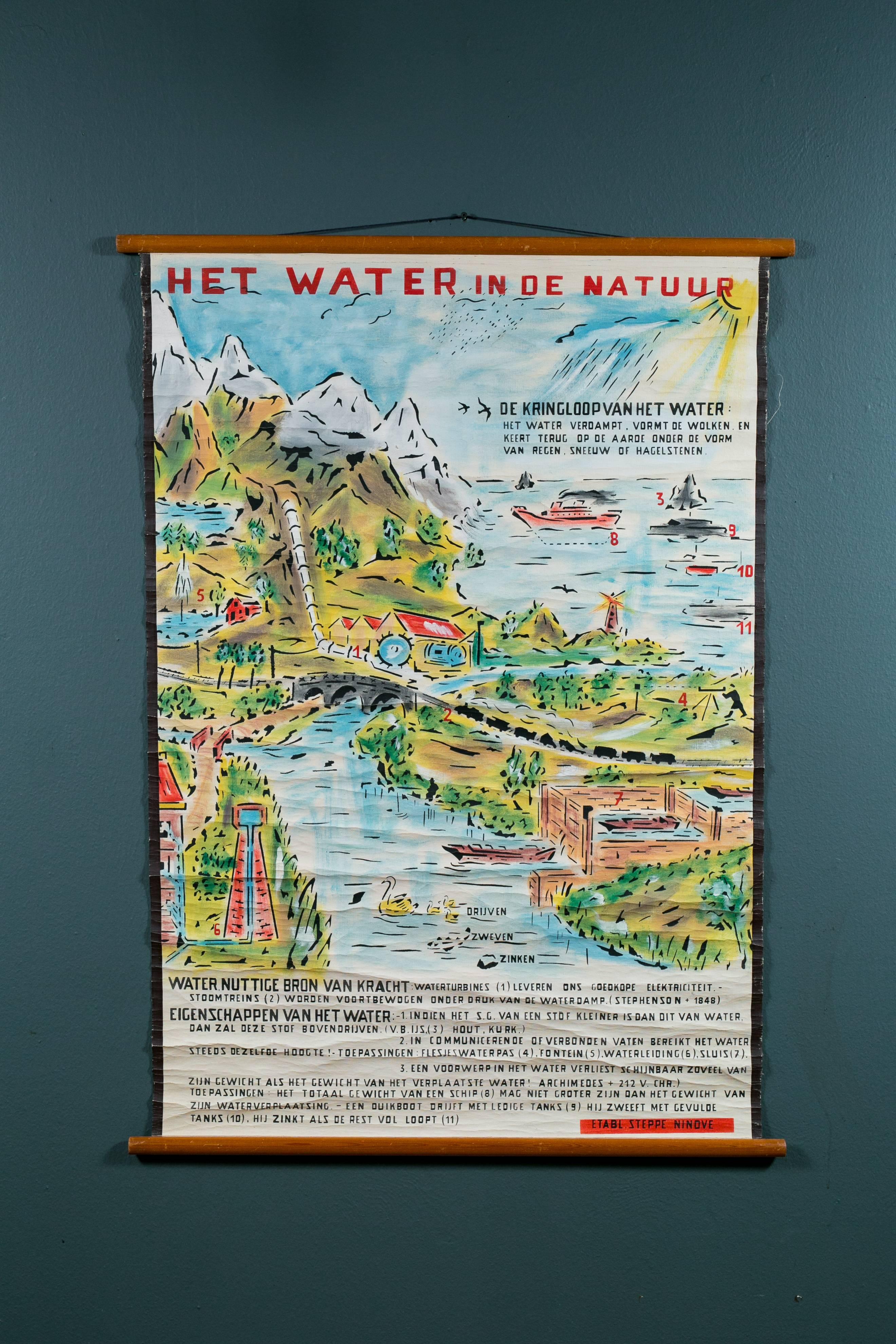 Dutch Set of Three Hand-Painted Wall School Charts from the Netherlands