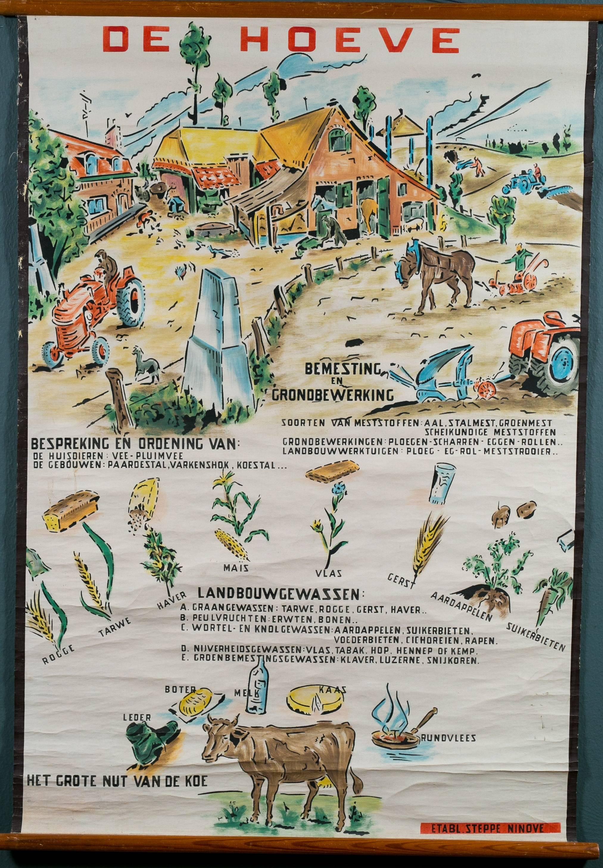 Late 20th Century Set of Three Hand-Painted Wall School Charts from the Netherlands