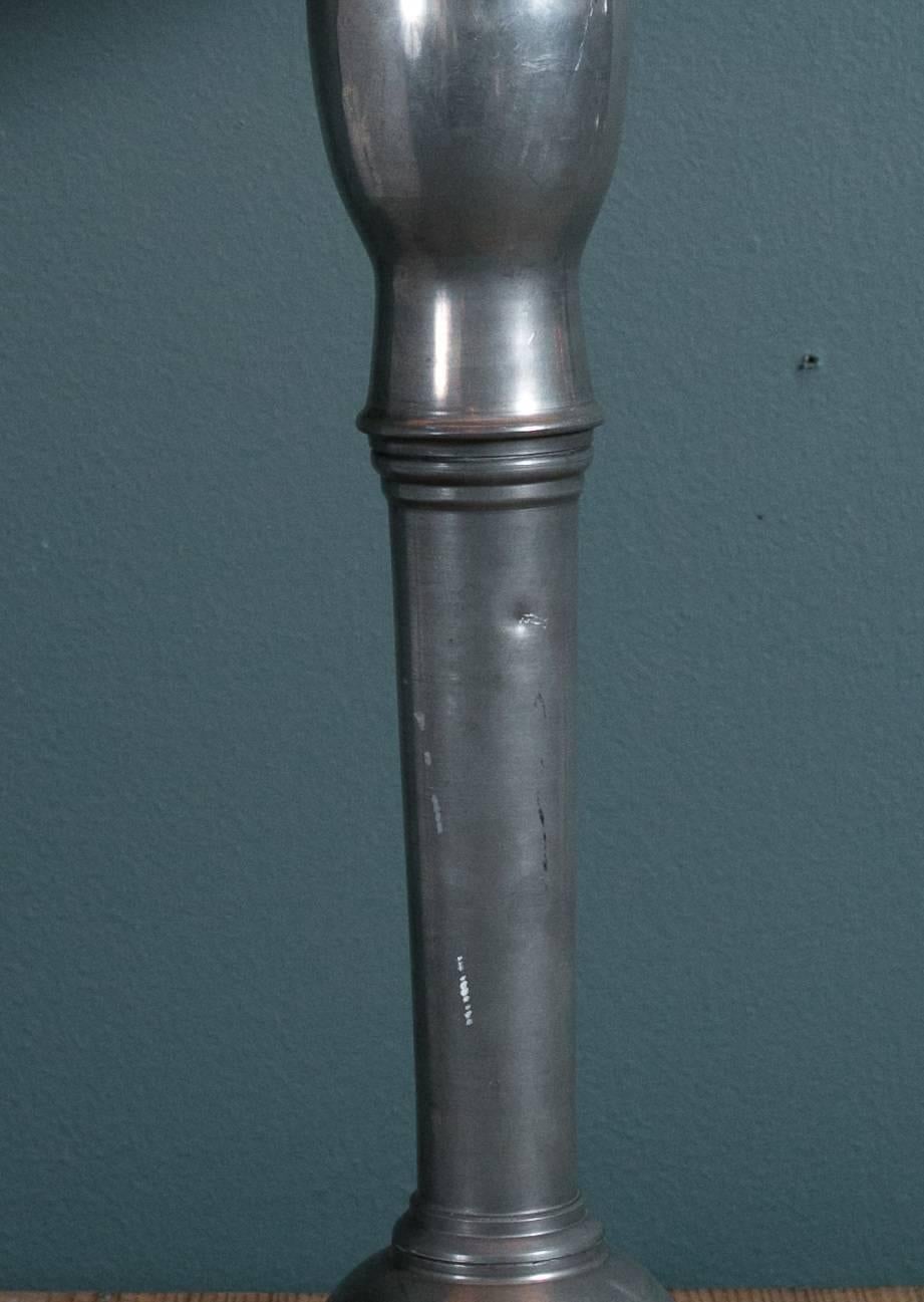 Pewter table lamp from Belgium. Newly wired with all UL listed parts and a single Edison socket. Sold without shade. Height is to top of socket.
