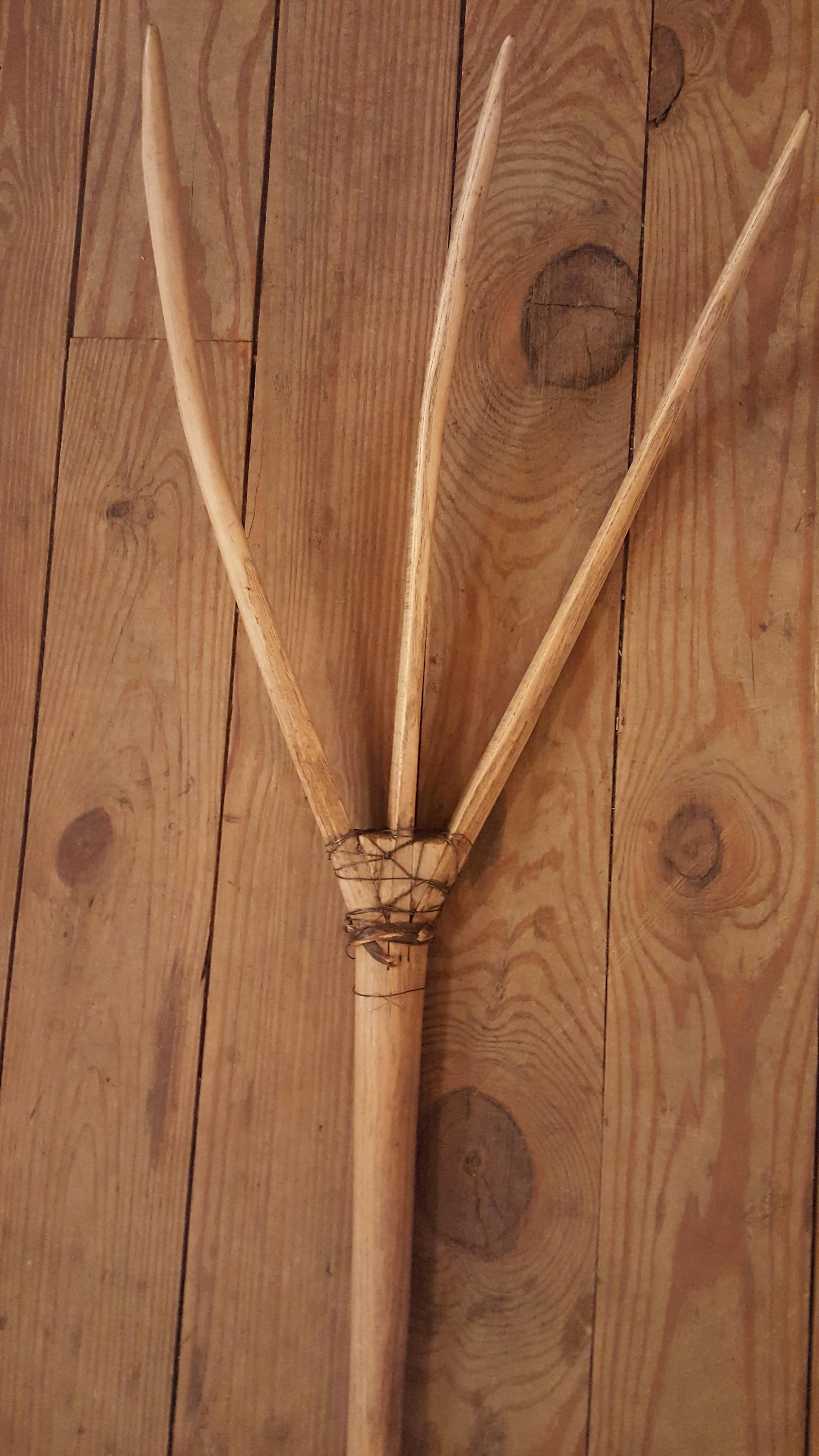 Rustic Set  Three Hand-Carved Wood Lavender Pitch Forks from France, circa 1940