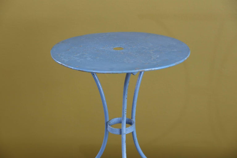 Blue Metal Bistro Table with Gueridon Style Legs from France, circa