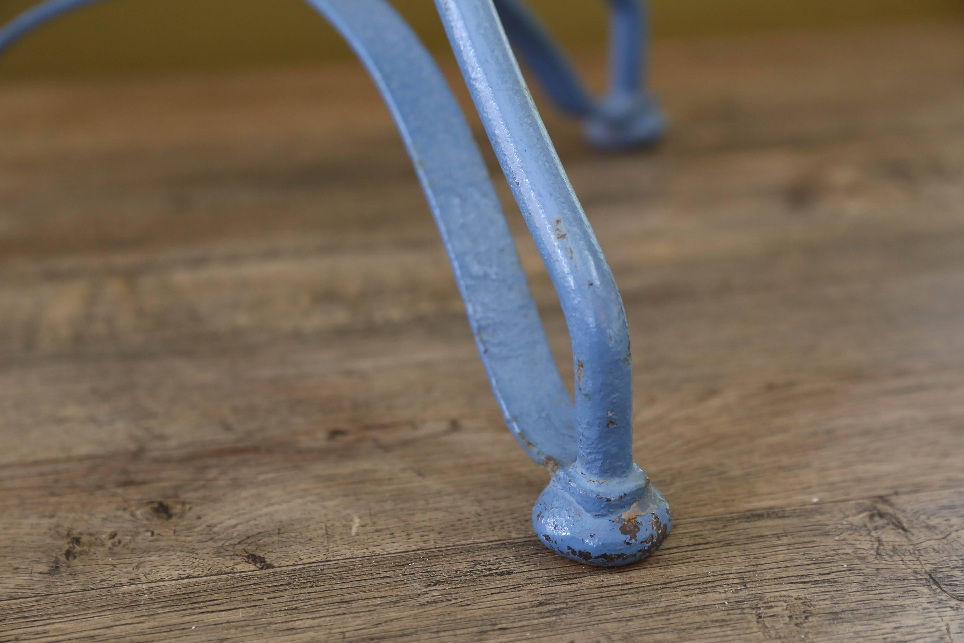 Mid-20th Century Blue Metal  Bistro Table with Gueridon Style Legs from France, circa 1960
