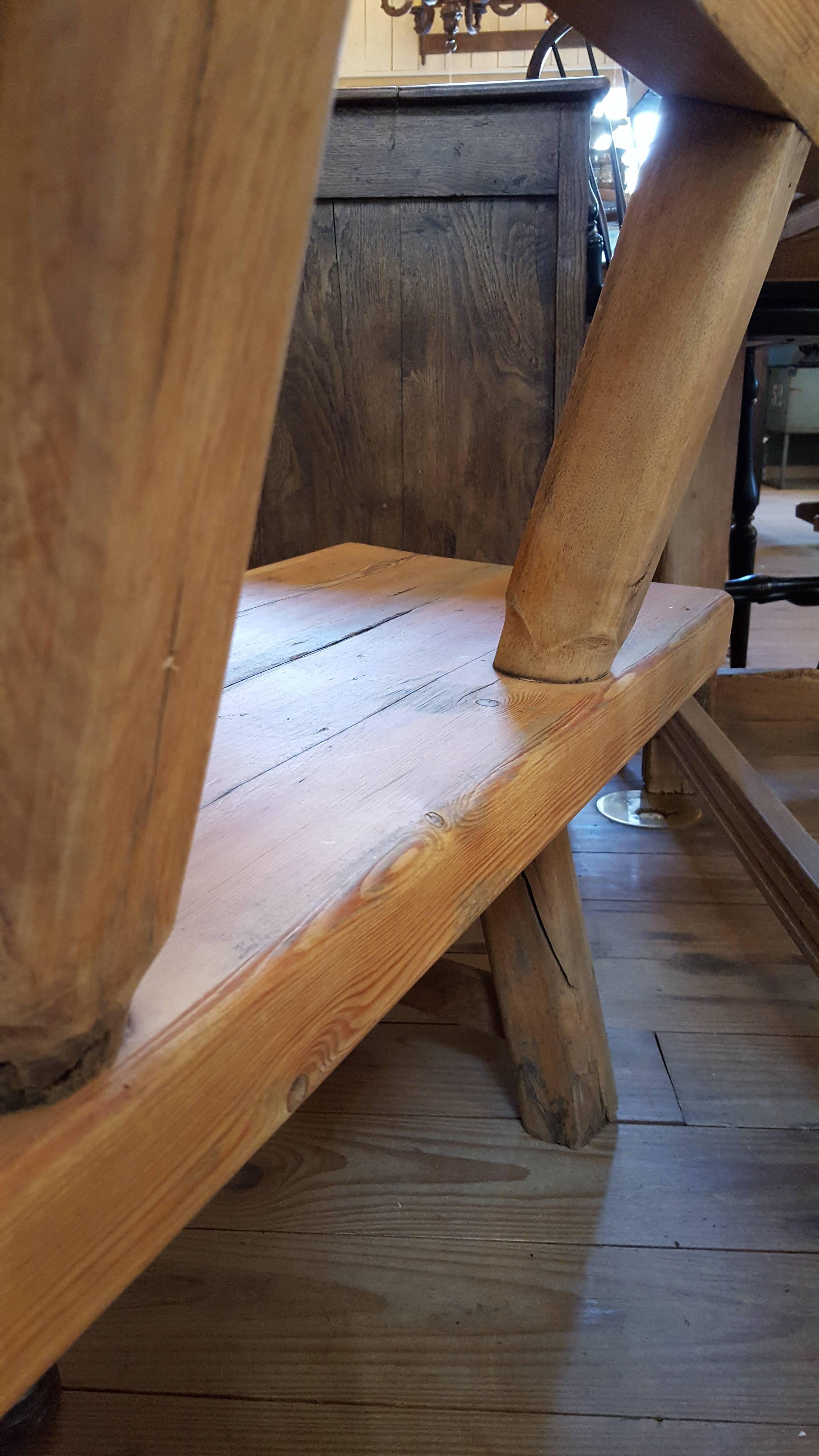 Rustic Primitive Handmade Oak Bench with Back, circa 1920