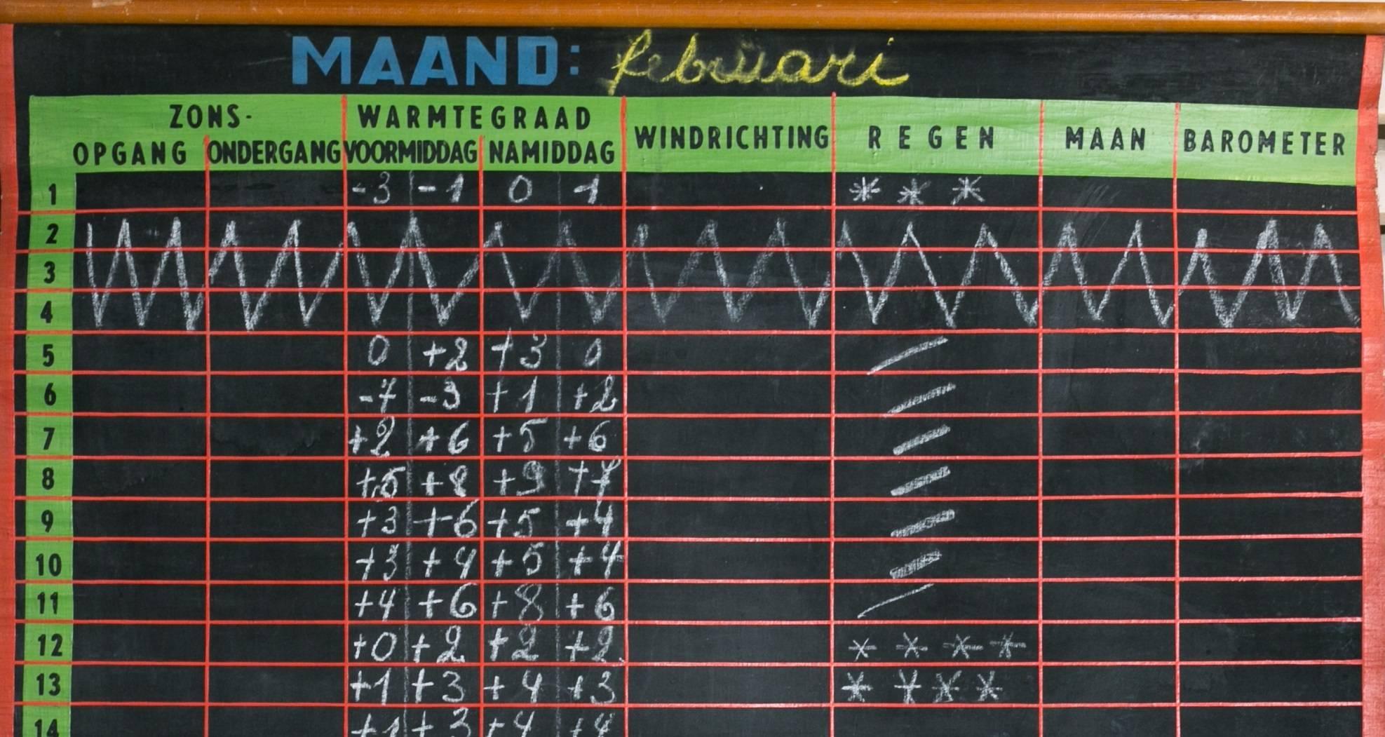 Industrial Black, Green, Red and Blue Hand-Painted Weather Chart from Belgium circa 1940's