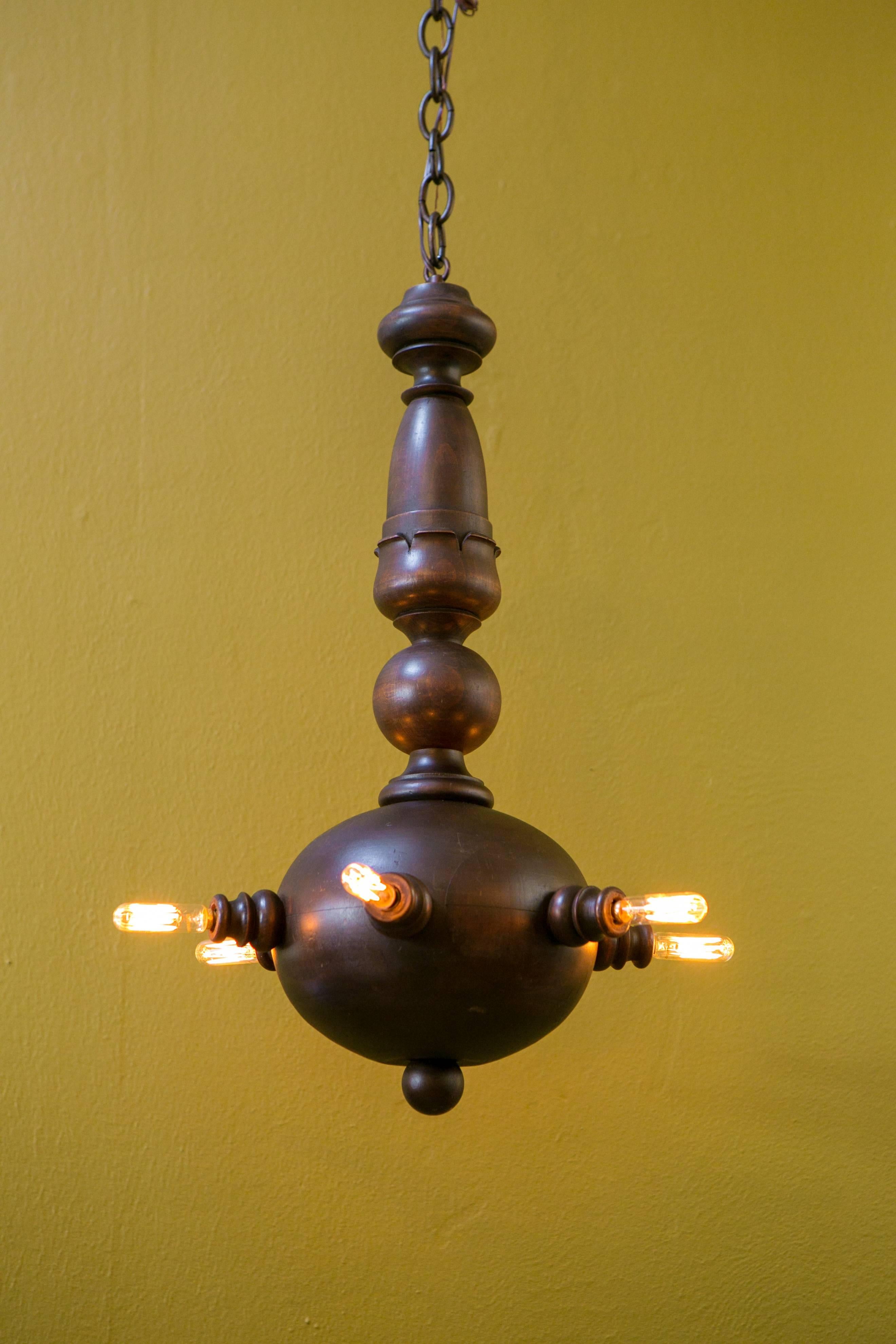 French Provincial One of a Kind Oak Ceiling Light from France, circa 1930s