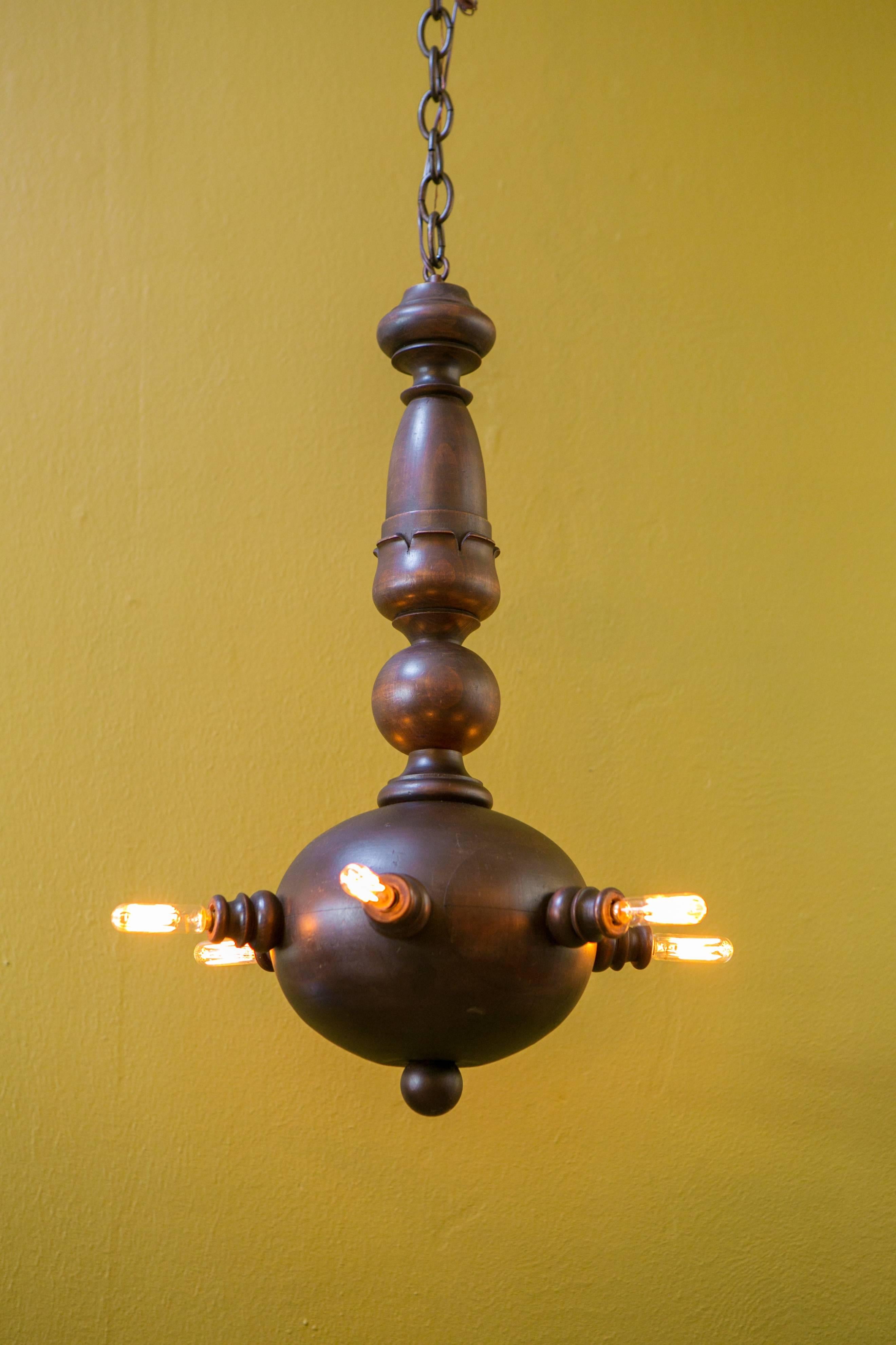 French One of a Kind Oak Ceiling Light from France, circa 1930s