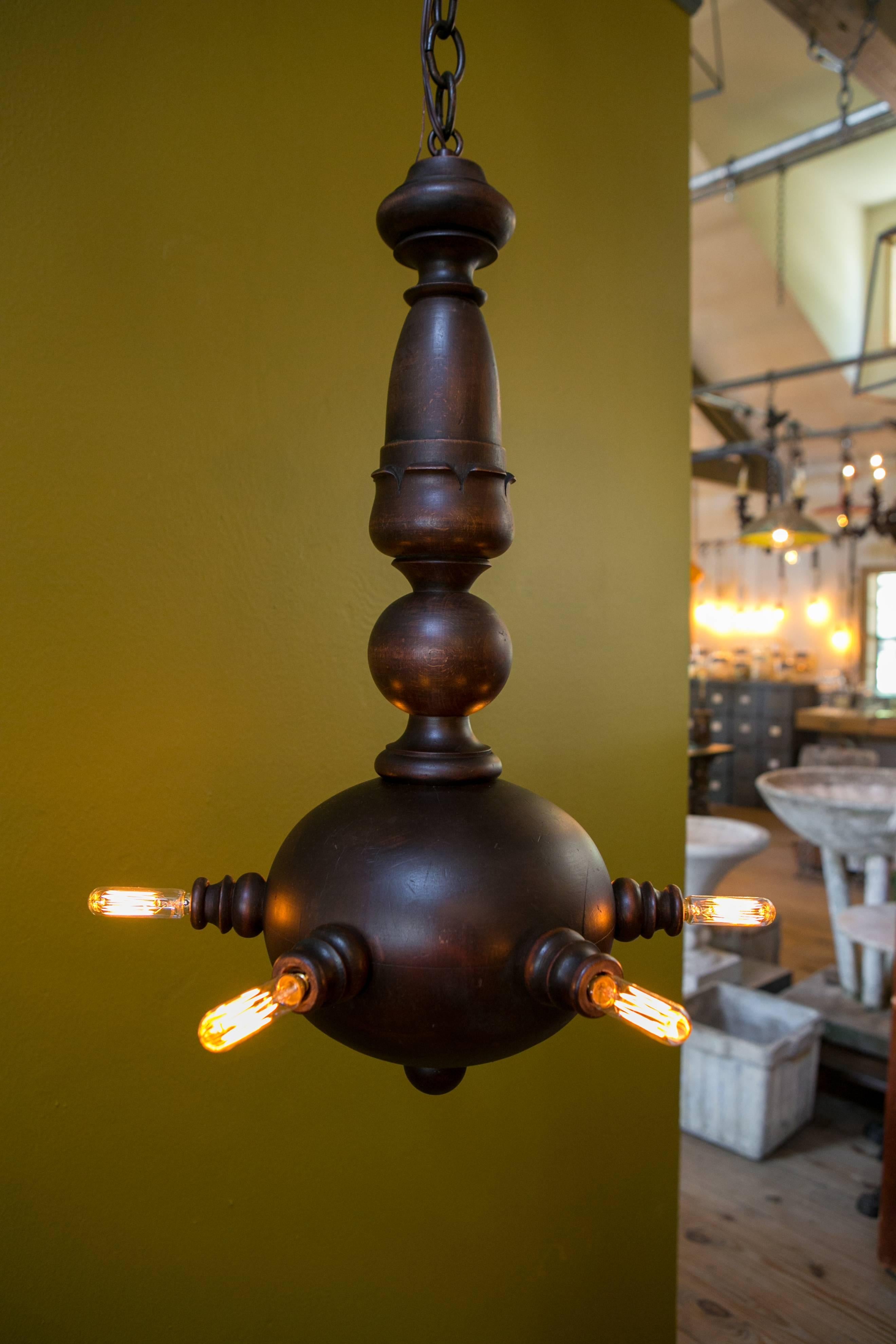 One of a Kind Oak Ceiling Light from France, circa 1930s In Excellent Condition In Houston, TX
