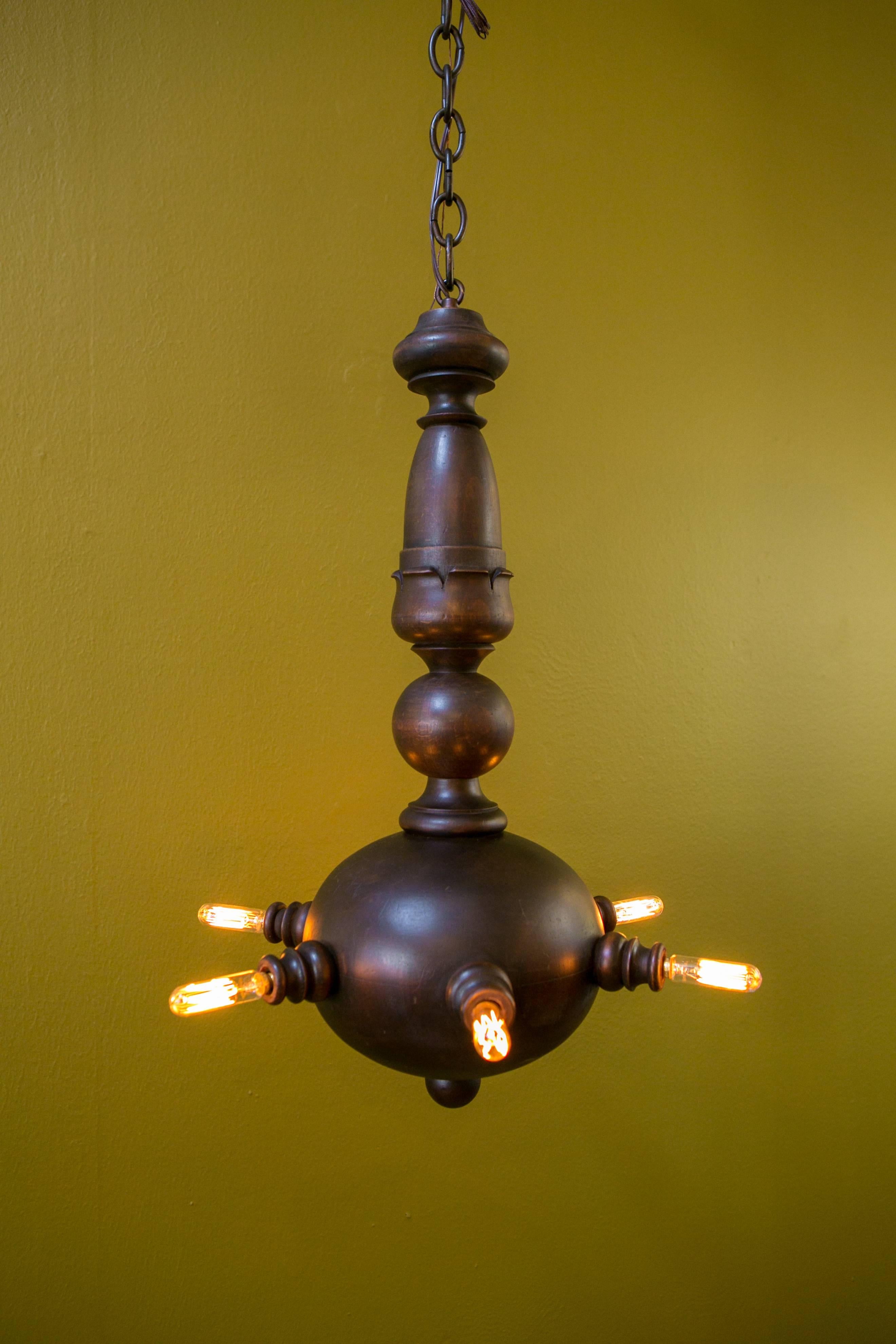 Mid-20th Century One of a Kind Oak Ceiling Light from France, circa 1930s