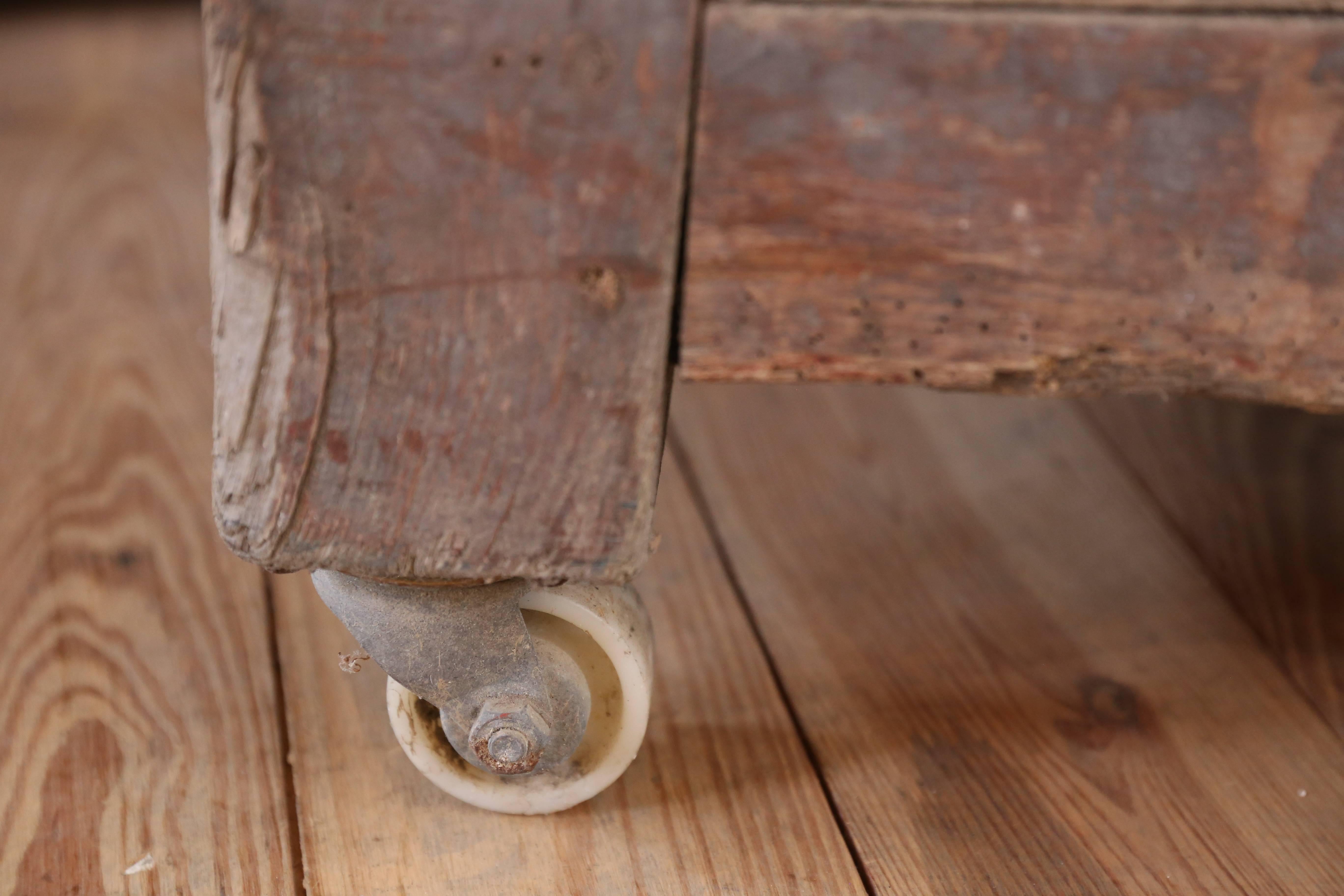 French Wood Potter's Table on Casters from France, circa 1910