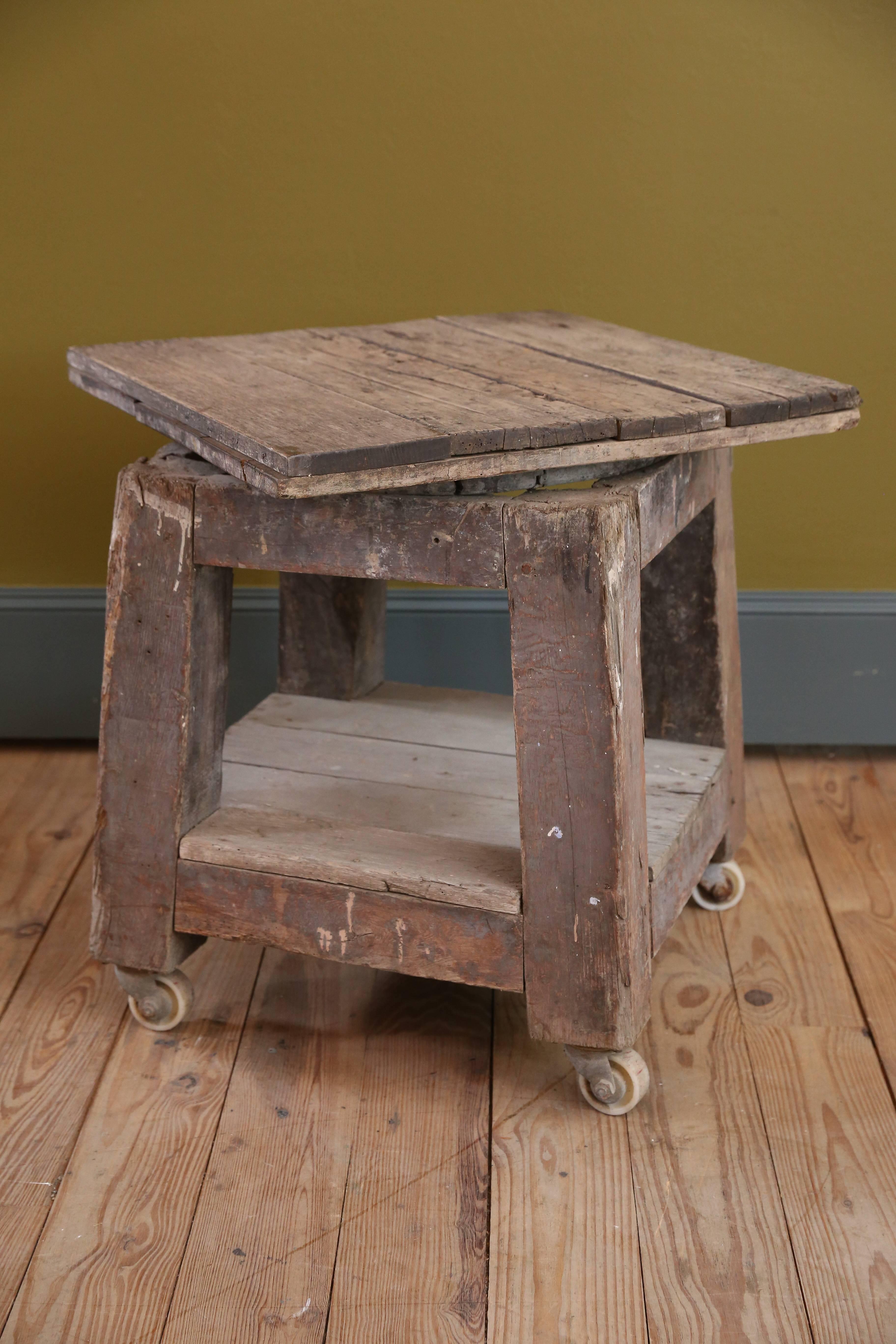 Wood Potter's Table on Casters from France, circa 1910 2