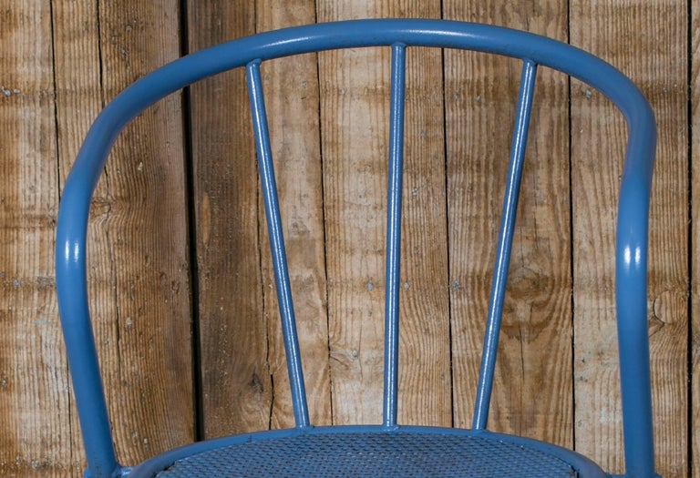 Set of Six Blue French Metal Side Chairs For Sale at 1stdibs
