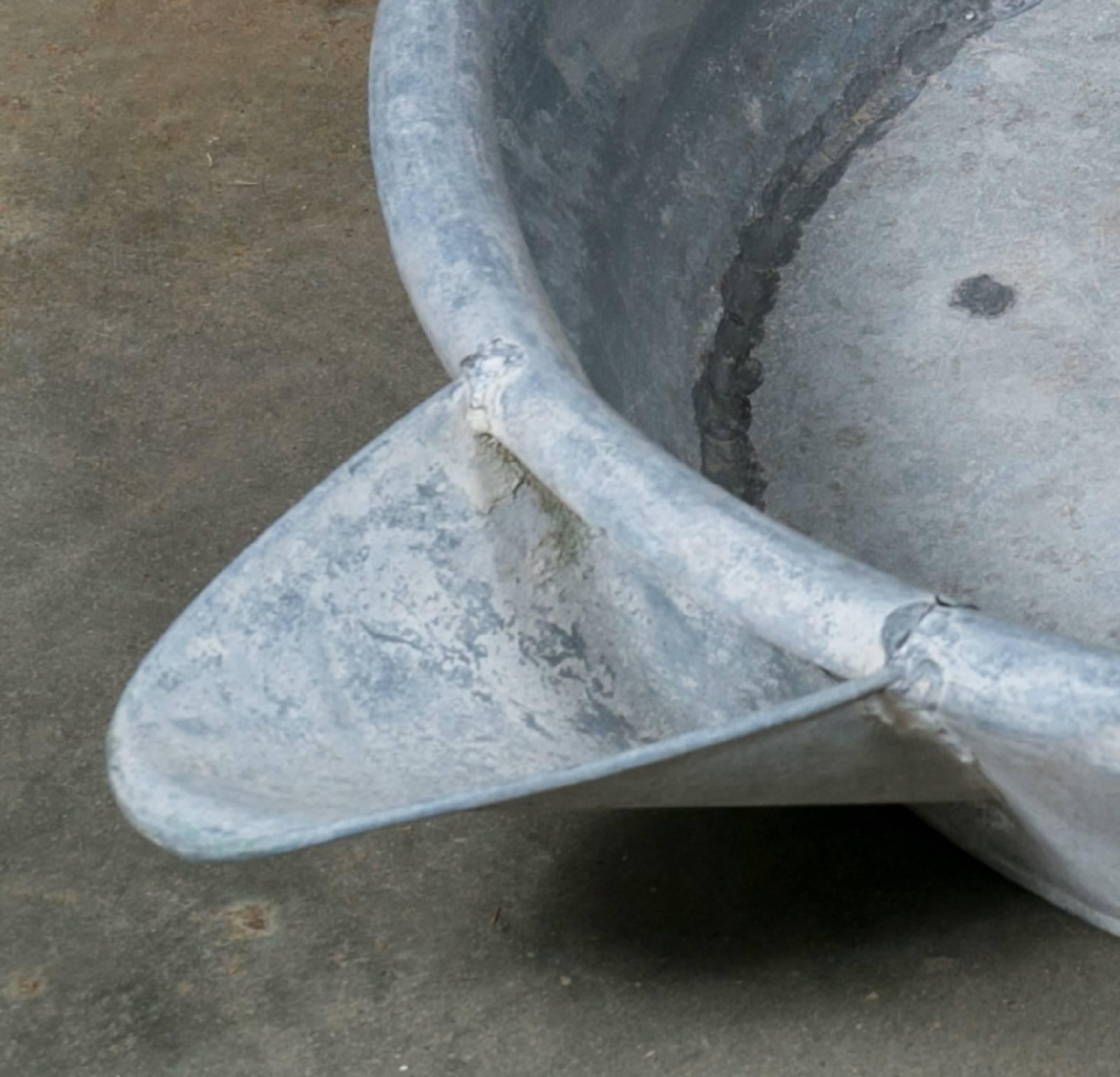 Hand-Crafted Over-Sized Industrial Zinc Bowl with Spout