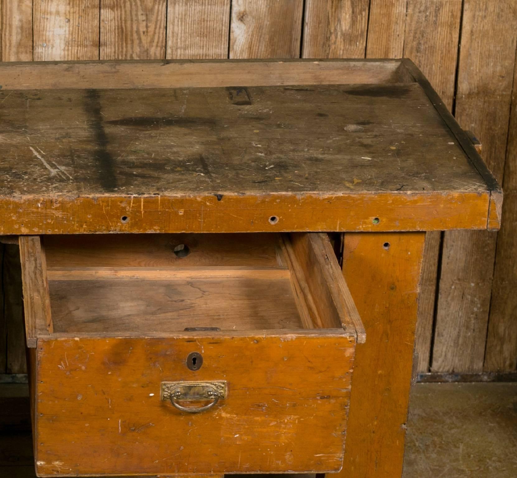 Rustic Antique Work Table with Two Drawers from Belgium, circa 1900
