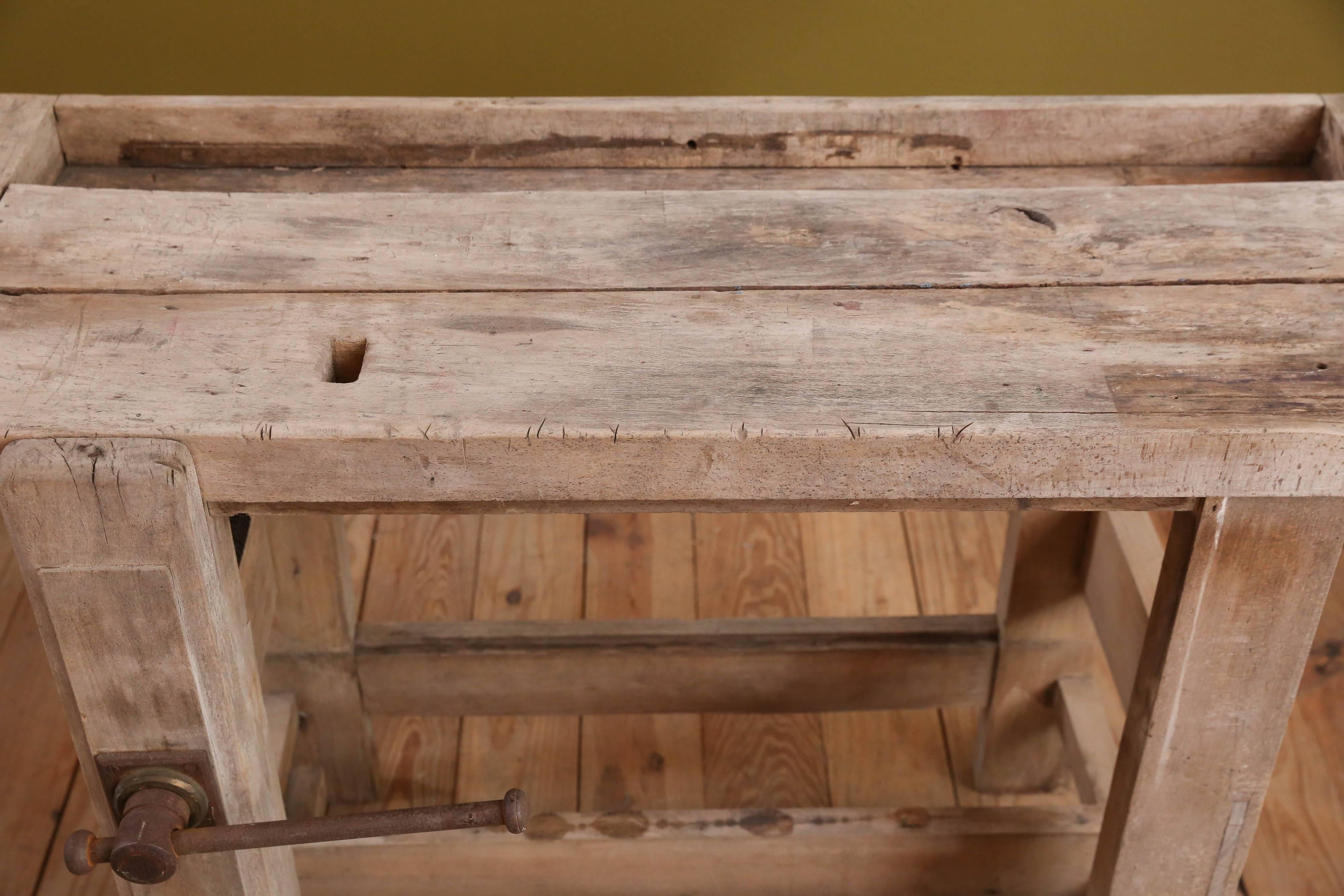 Industrial Small Bleached Oak Work Table from Belgium
