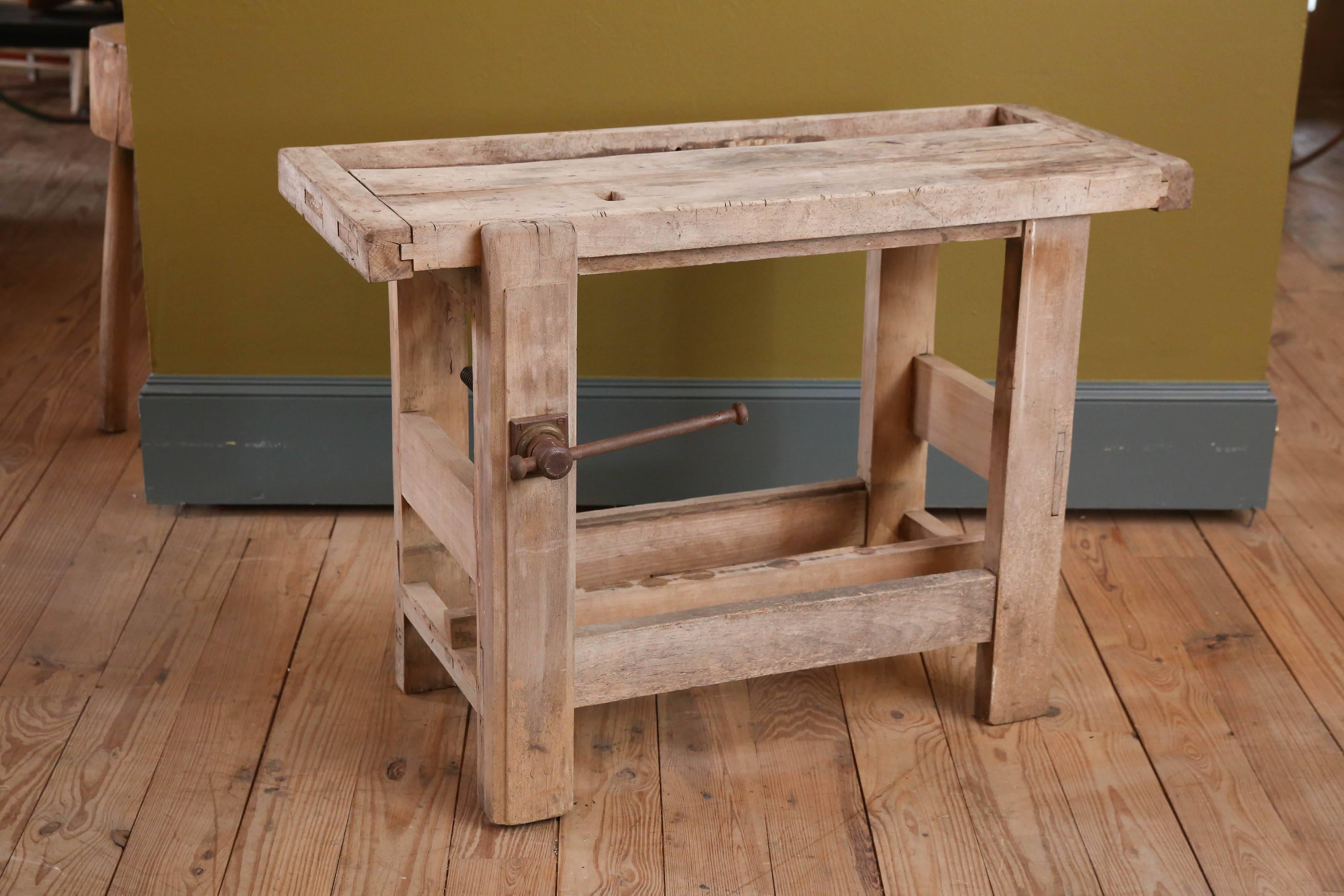 Small Bleached Oak Work Table from Belgium In Excellent Condition In Houston, TX