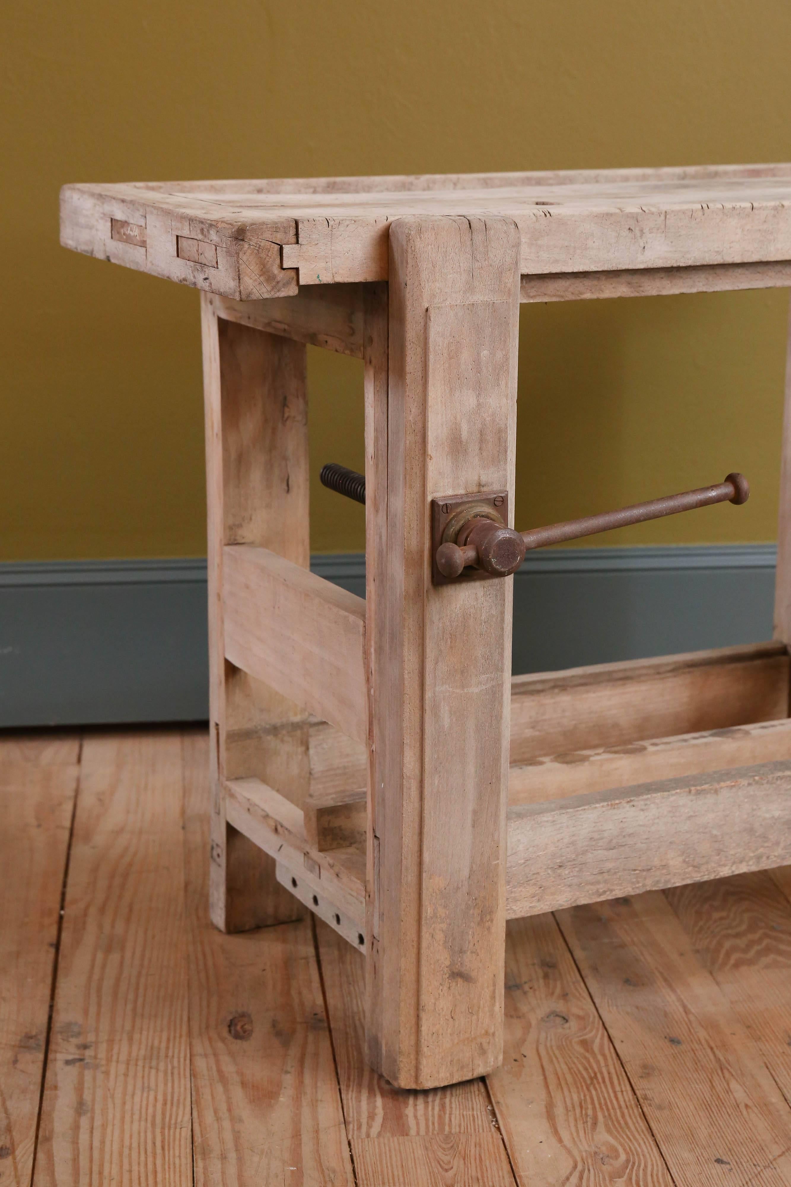Early 20th Century Small Bleached Oak Work Table from Belgium
