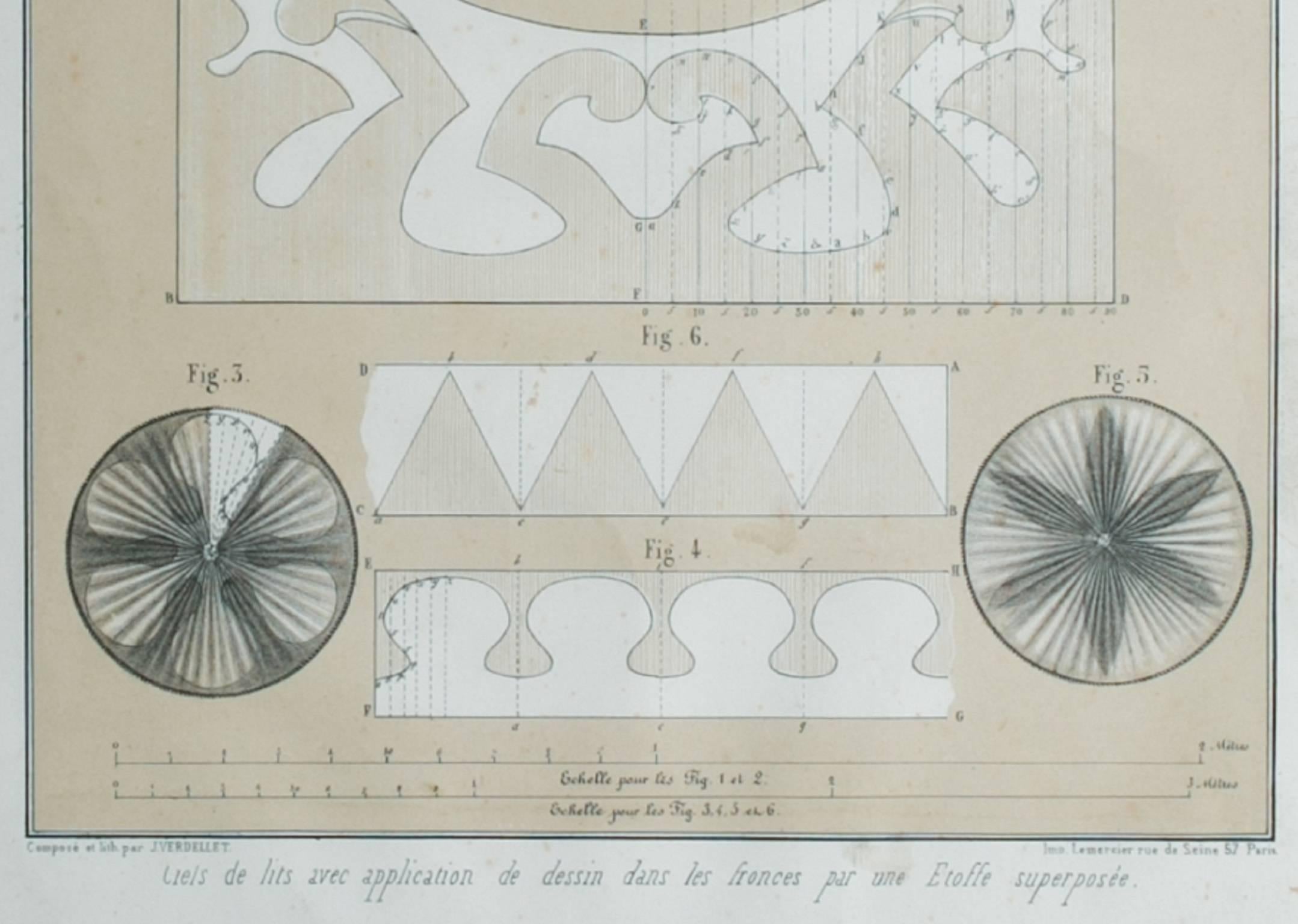 Late 19th Century Pair of 19th Century Framed Parisian Drapery Pattern Charts by Jules Verdellet