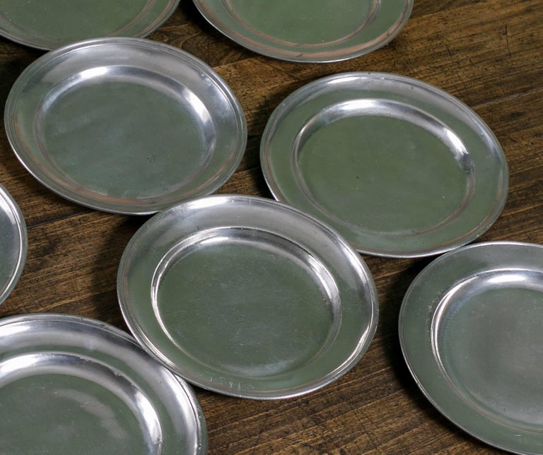 Set of 12 Assorted Vintage Pewter Plates from Belgium, circa 1940 at
