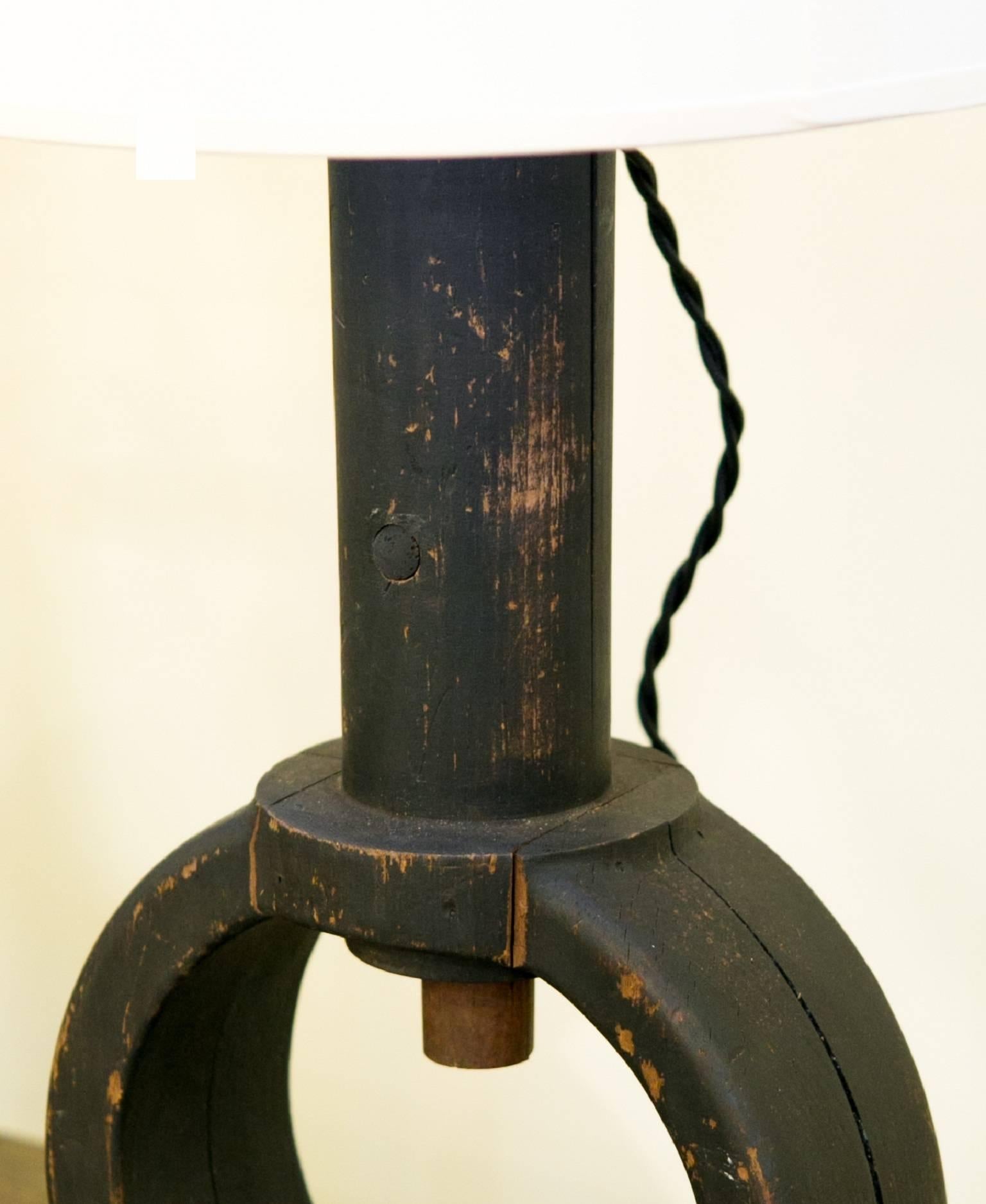 Belgian One of a Kind Black Wooden Table Lamp with Shade