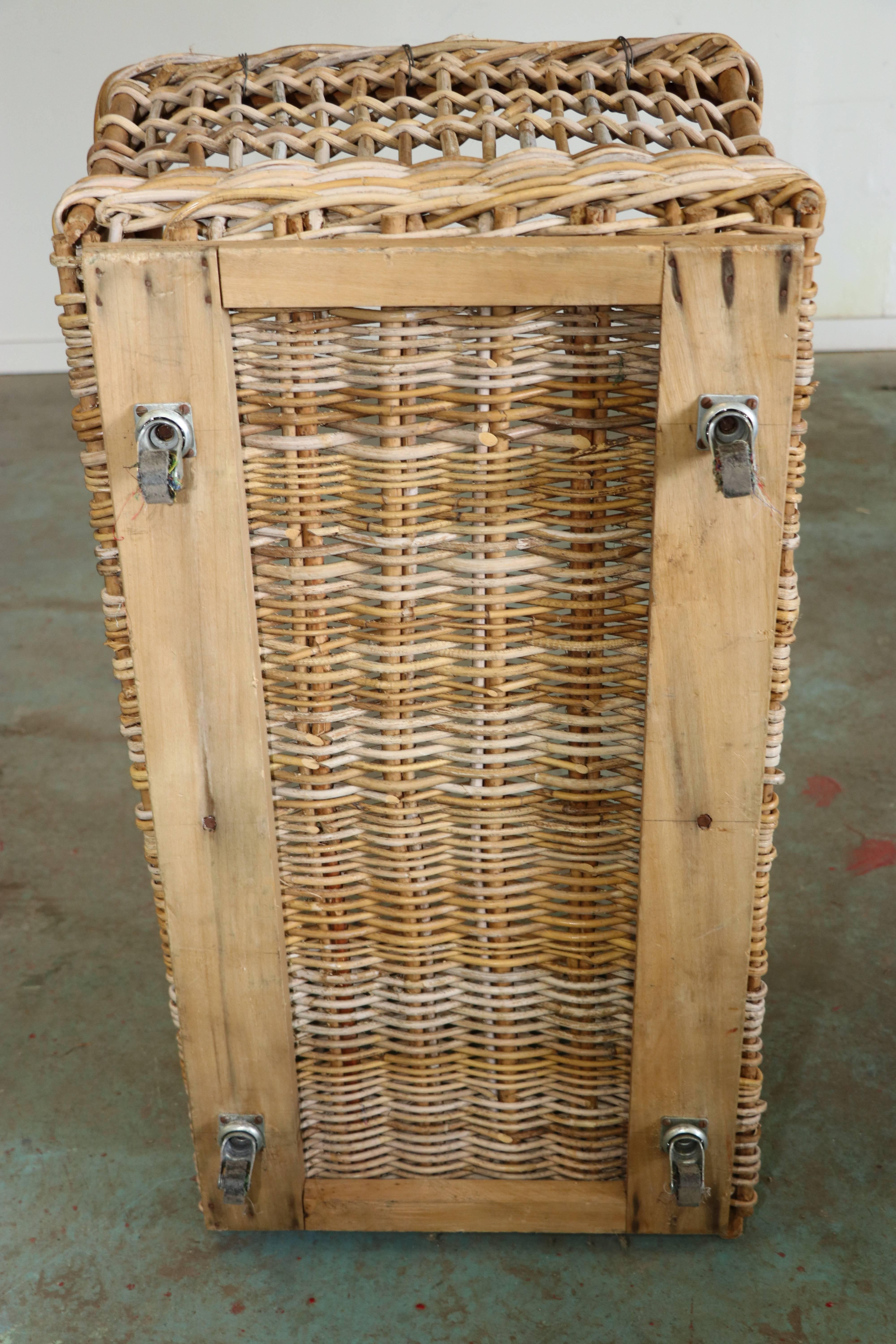 Early 20th Century Large, Belgian Wicker Cart on Casters, From a Linen Factory, Circa 1920