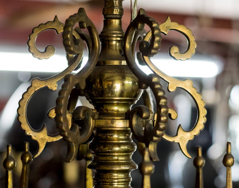 Bronze Flemish Chandelier with Drops from Belgium, circa 1910 For Sale