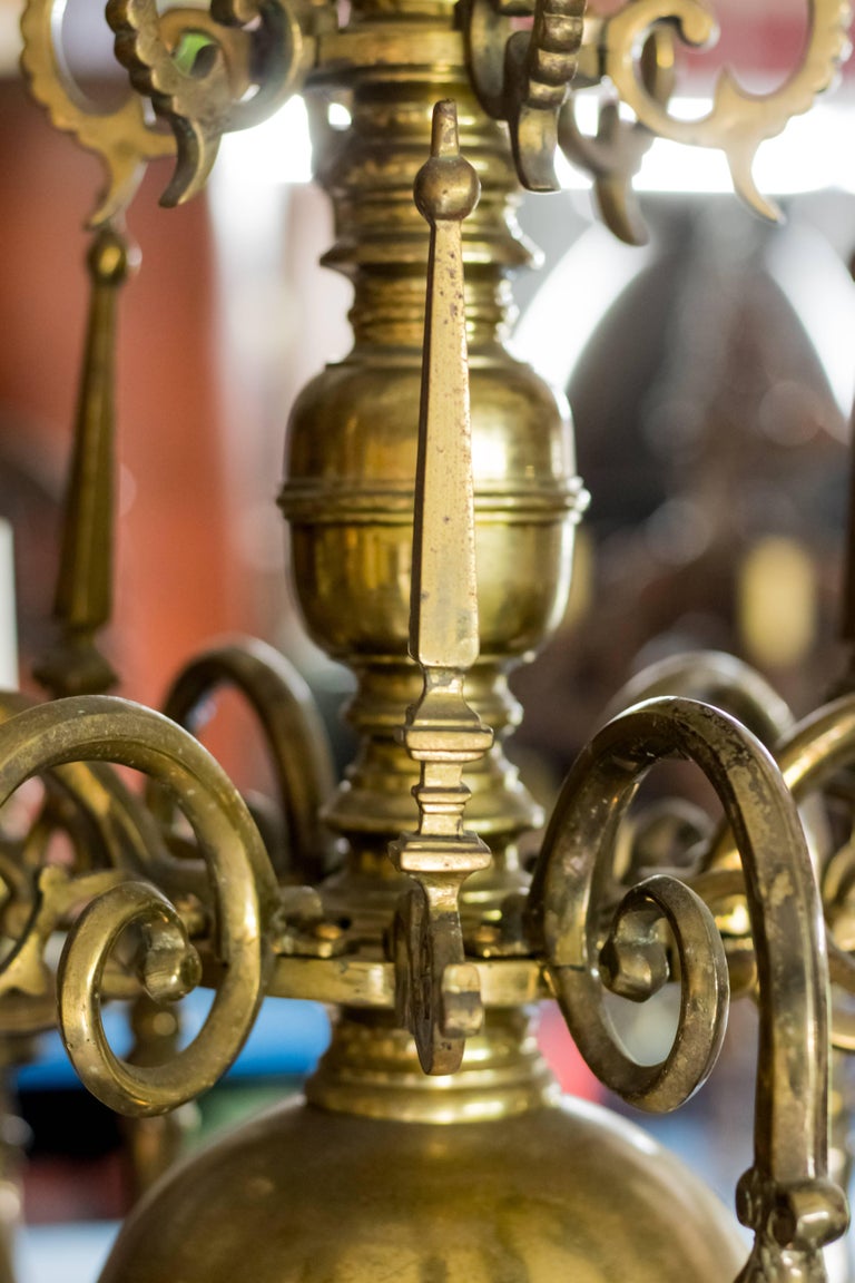 Bronze Flemish Chandelier with Drops from Belgium, circa 1910 For Sale