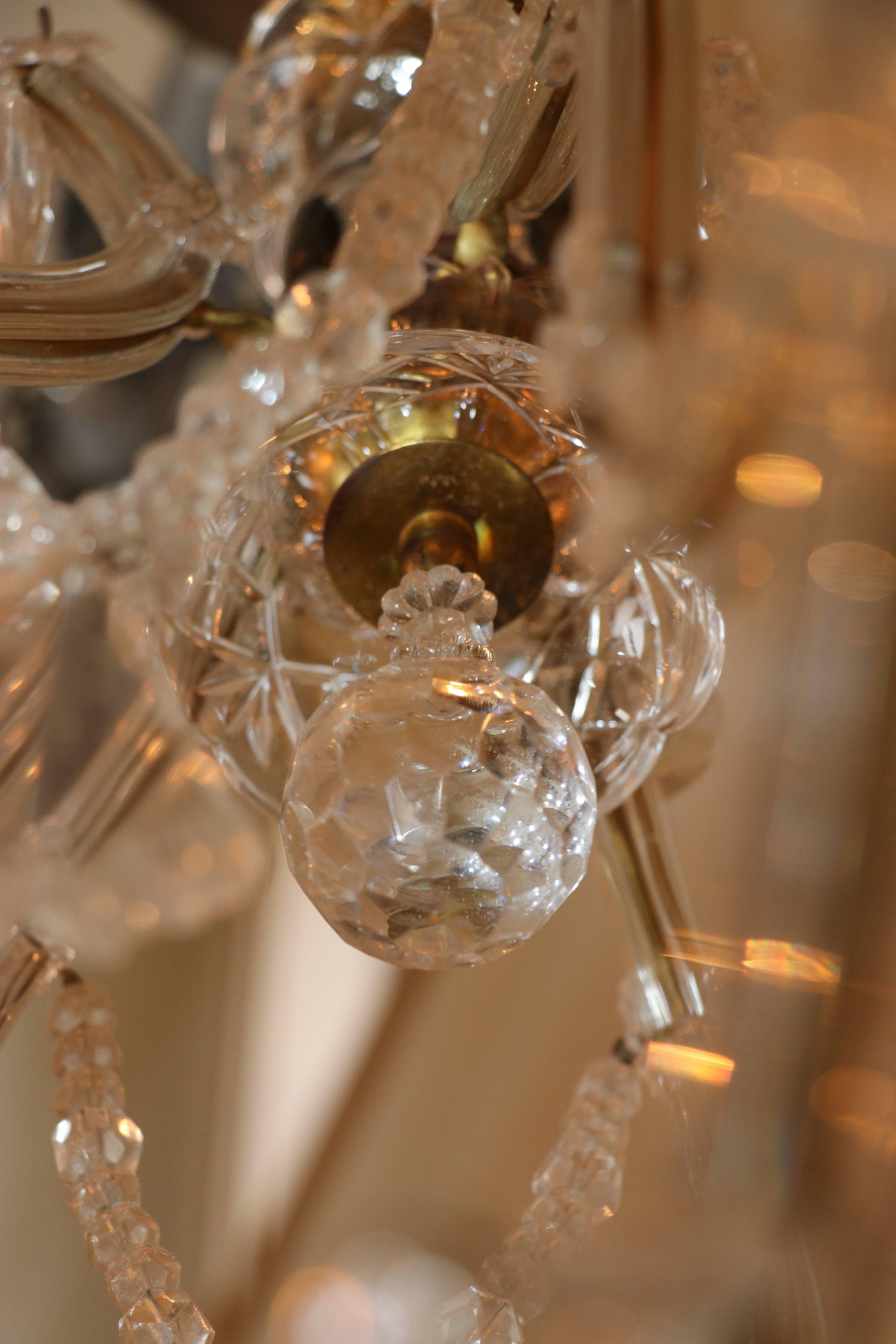Mid-20th Century Large Vintage French Maria Theresa Style Crystal Chandelier with Ten Lights