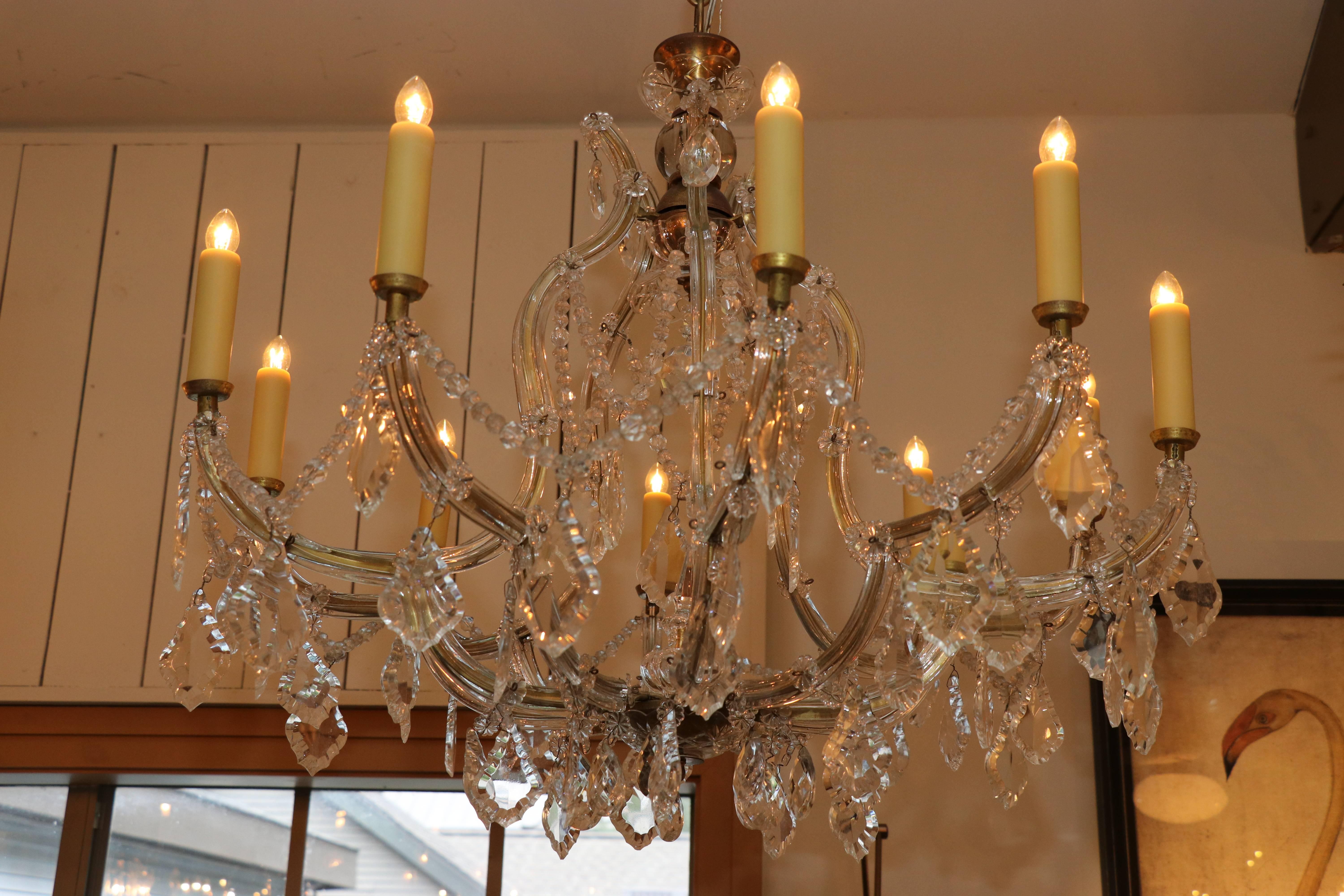 Hollywood Regency Large Vintage French Maria Theresa Style Crystal Chandelier with Ten Lights