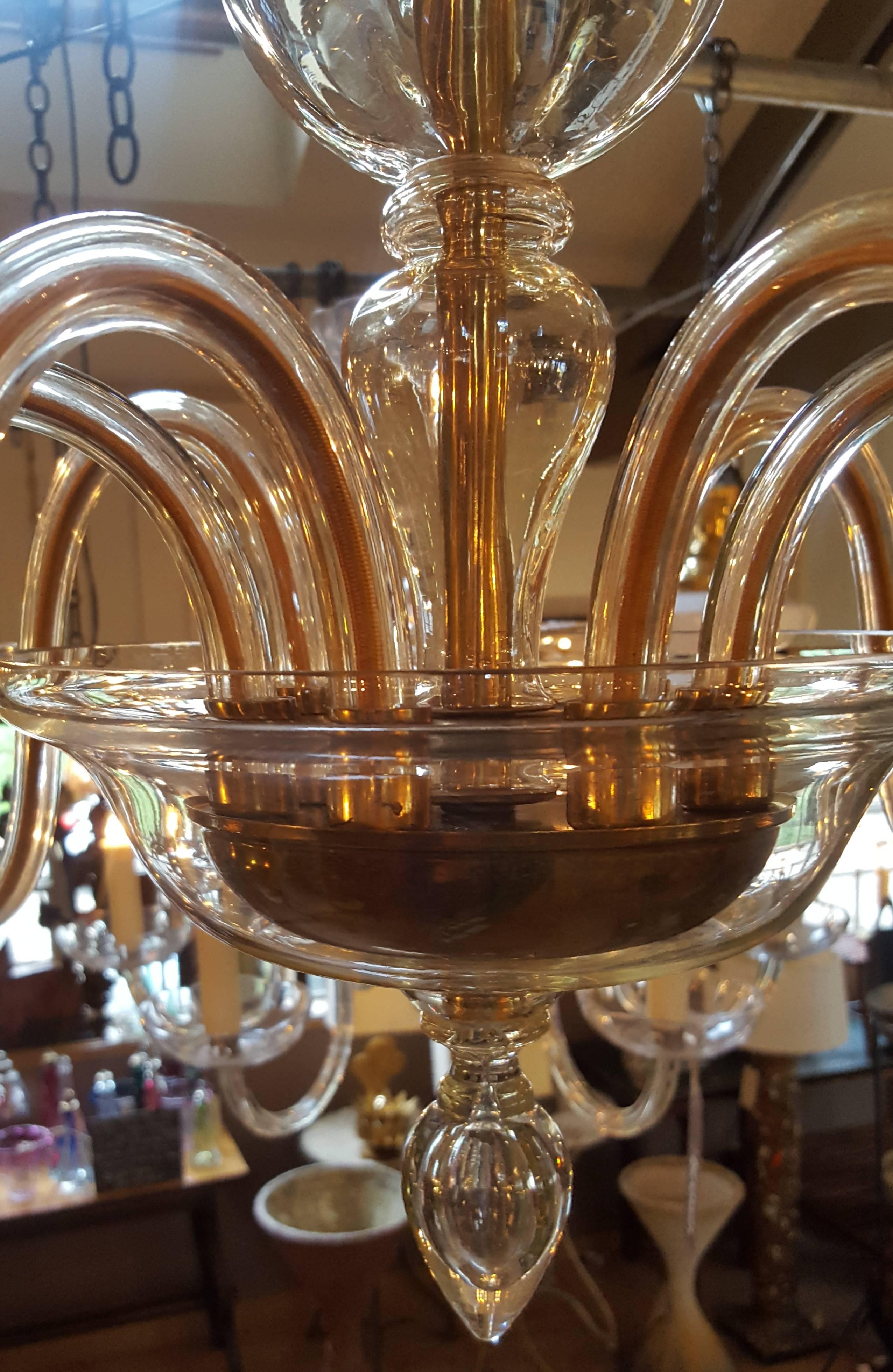 Pair Hand-Blown Italian Murano Glass Chandeliers in the 