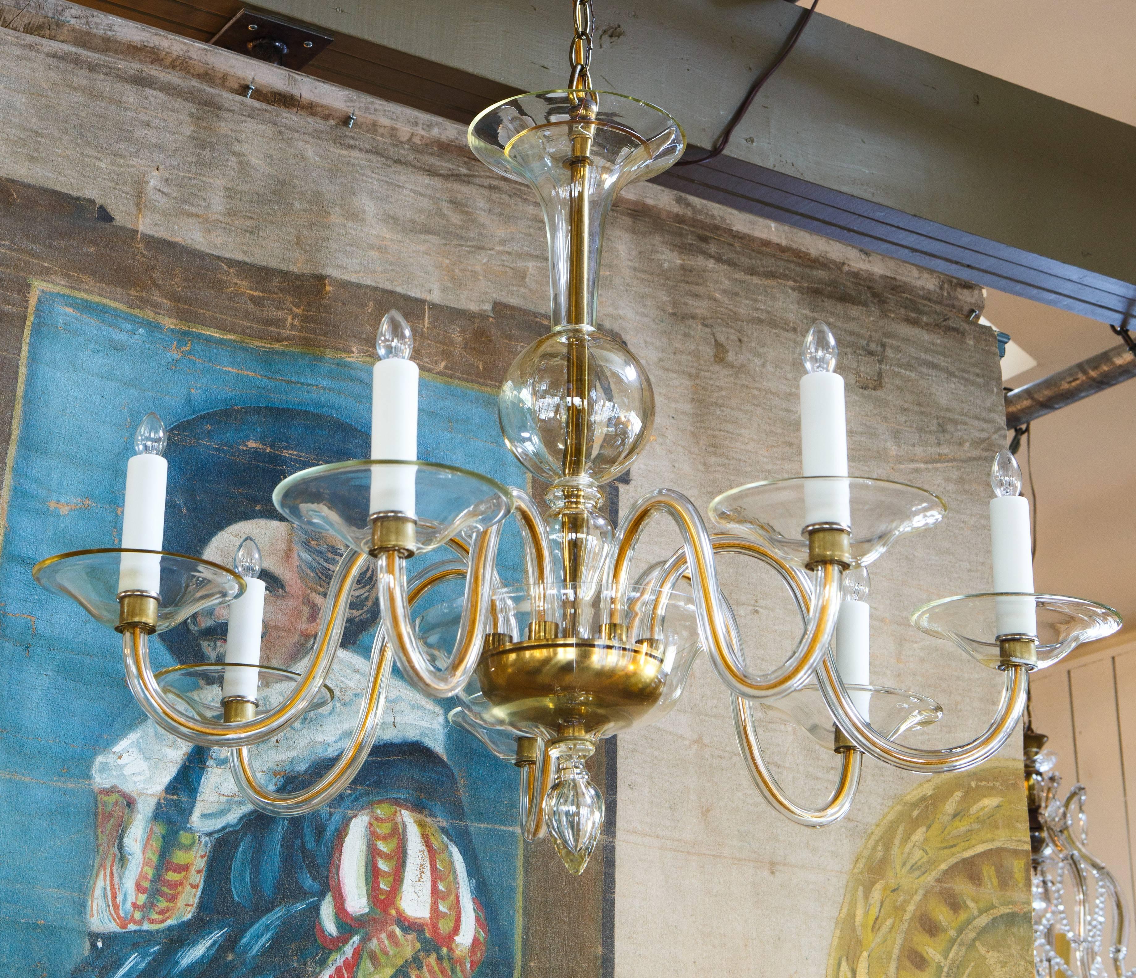 Hand-Crafted Pair Hand-Blown Italian Murano Glass Chandeliers in the 