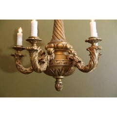 Hand-Carved Five Arm Giltwood Chandelier from France, circa 1890