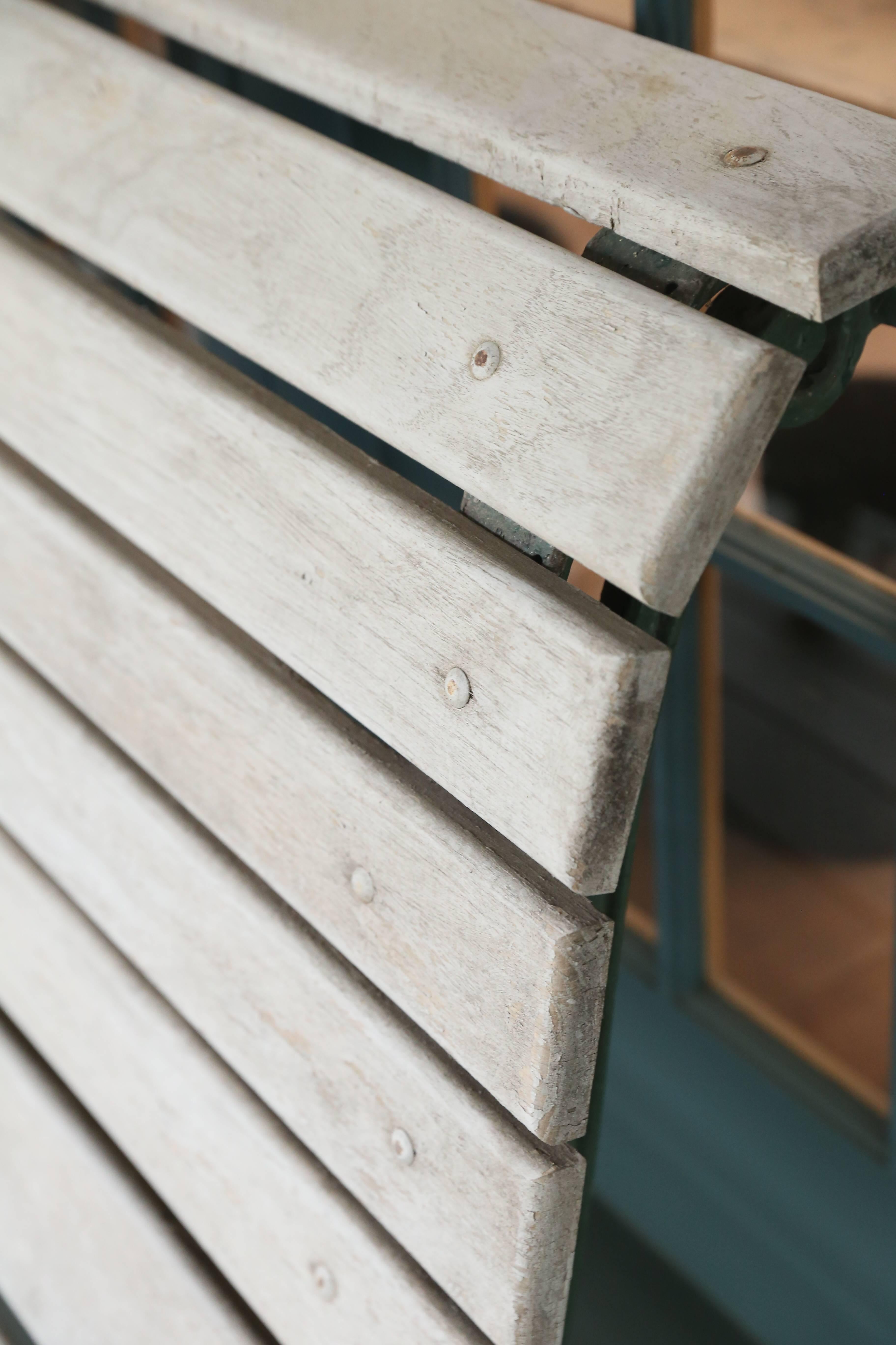 Early 20th Century Curved Wood Slat and Iron Park Bench with Back from Belgium, circa 1910