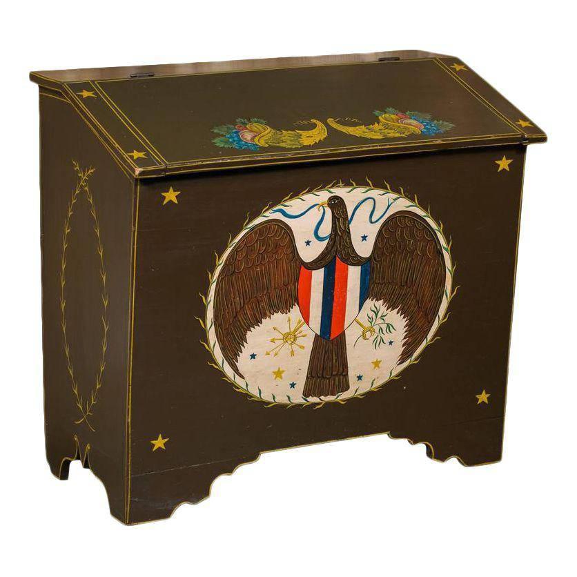 Americana Blanket Chest with Eagle, circa 1900, Hand-Painted by Lew Hudnall