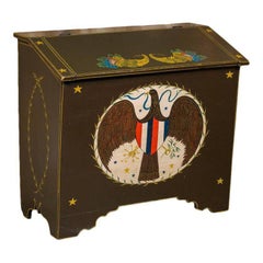 Antique Americana Blanket Chest with Eagle, circa 1900, Hand-Painted by Lew Hudnall