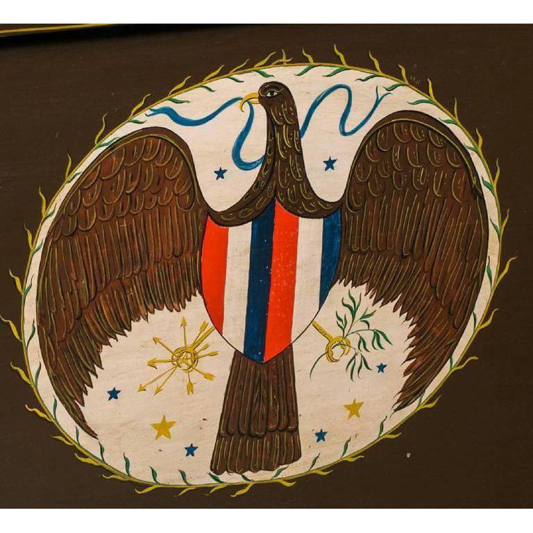 American Colonial Americana Blanket Chest with Eagle, circa 1900, Hand-Painted by Lew Hudnall