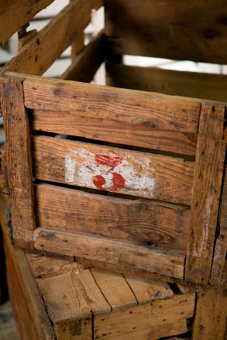Industrial Primitive Handcrafted French Wooden Crates with Stenciled Numbers, circa 1900