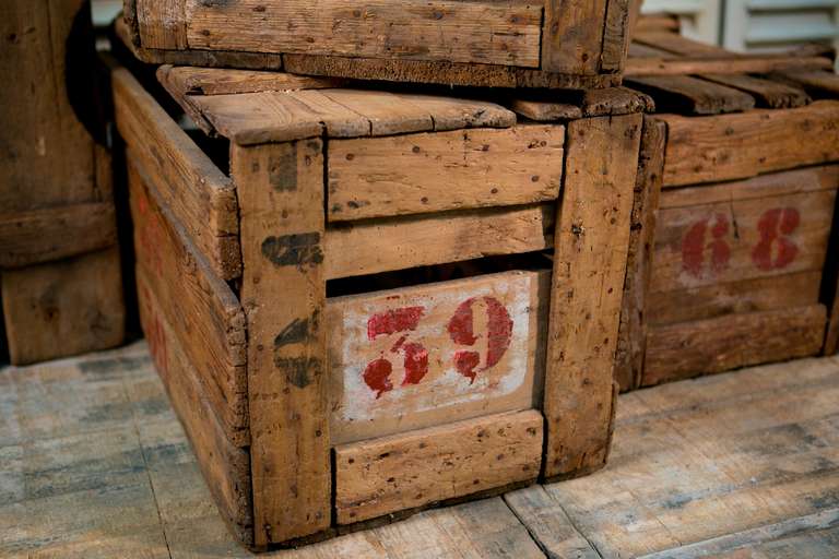 20th Century Primitive Handcrafted French Wooden Crates with Stenciled Numbers, circa 1900