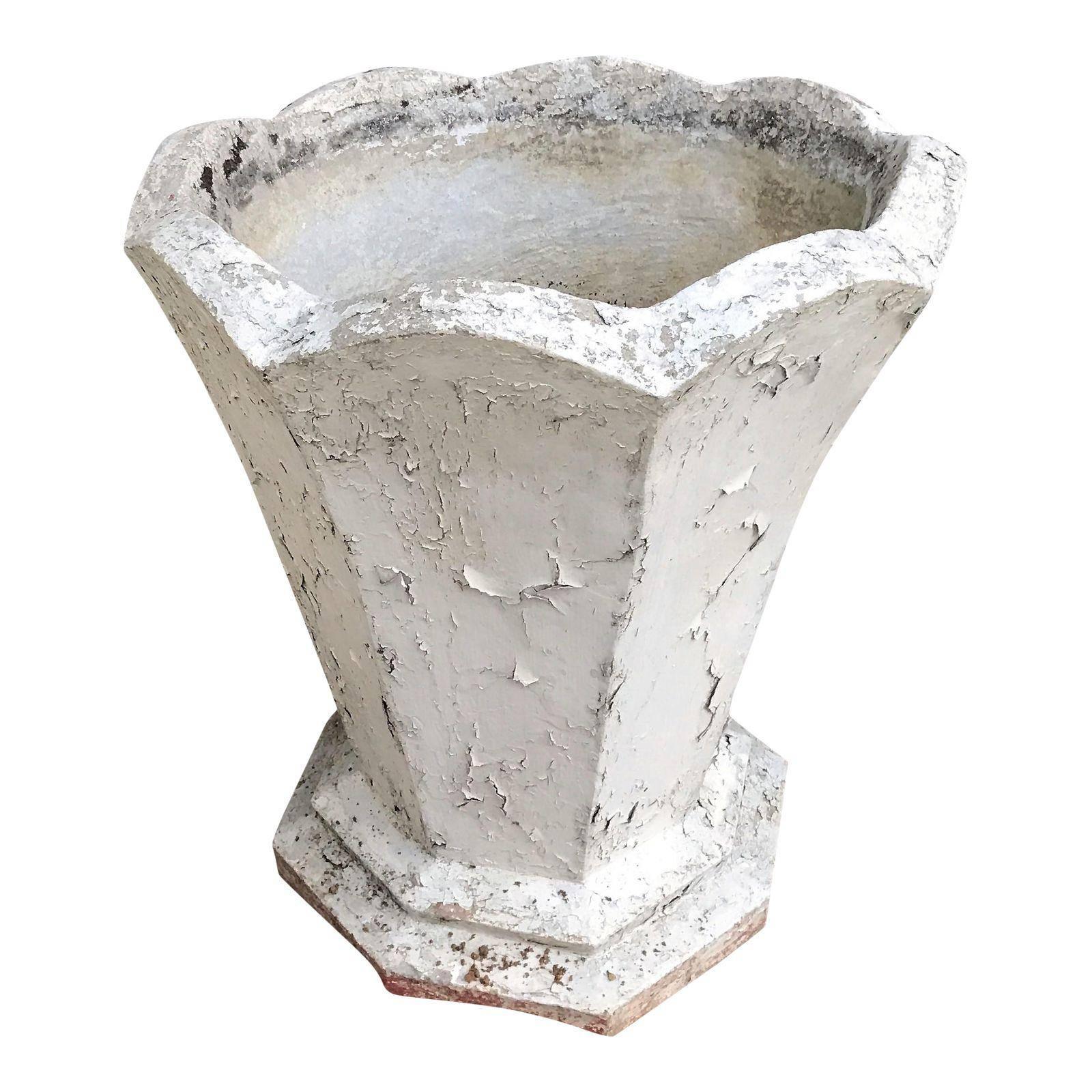 Tall French Art Deco Concrete Geometric Planter, circa 1930