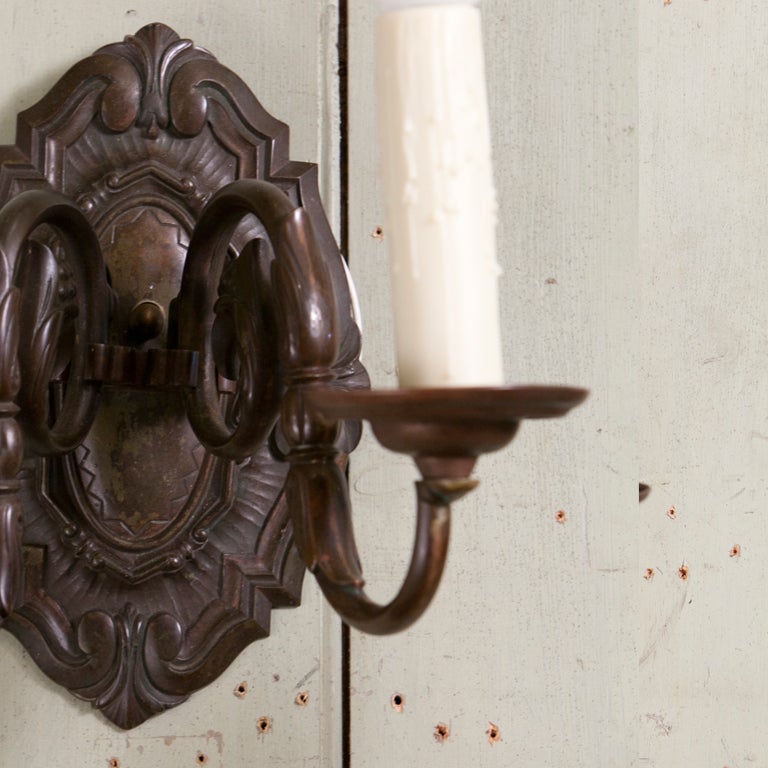 Pair of Antique Belgian Baroque-Style Bronze Sconces, circa 1910  In Good Condition In Houston, TX