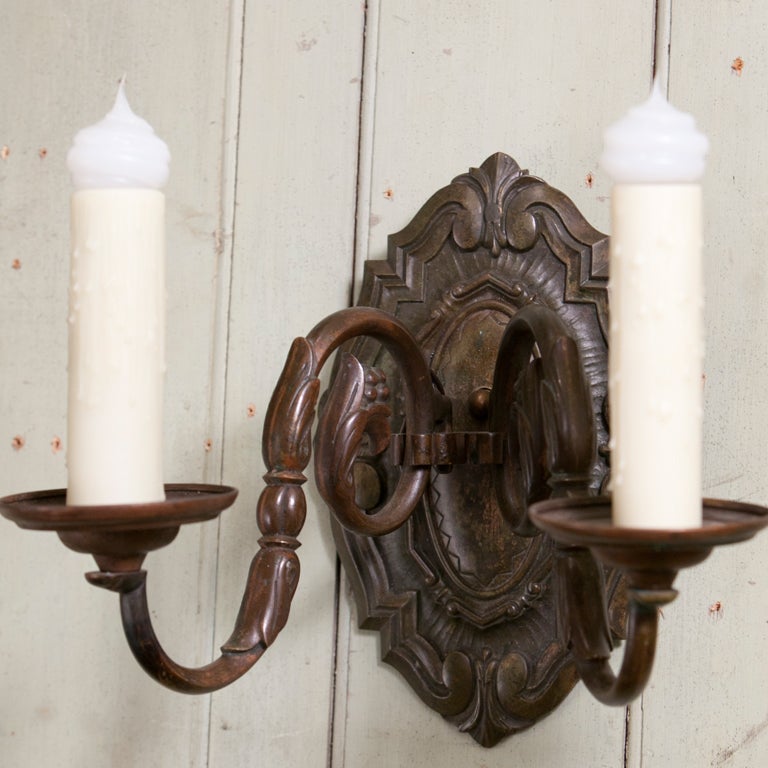 20th Century Pair of Antique Belgian Baroque-Style Bronze Sconces, circa 1910 